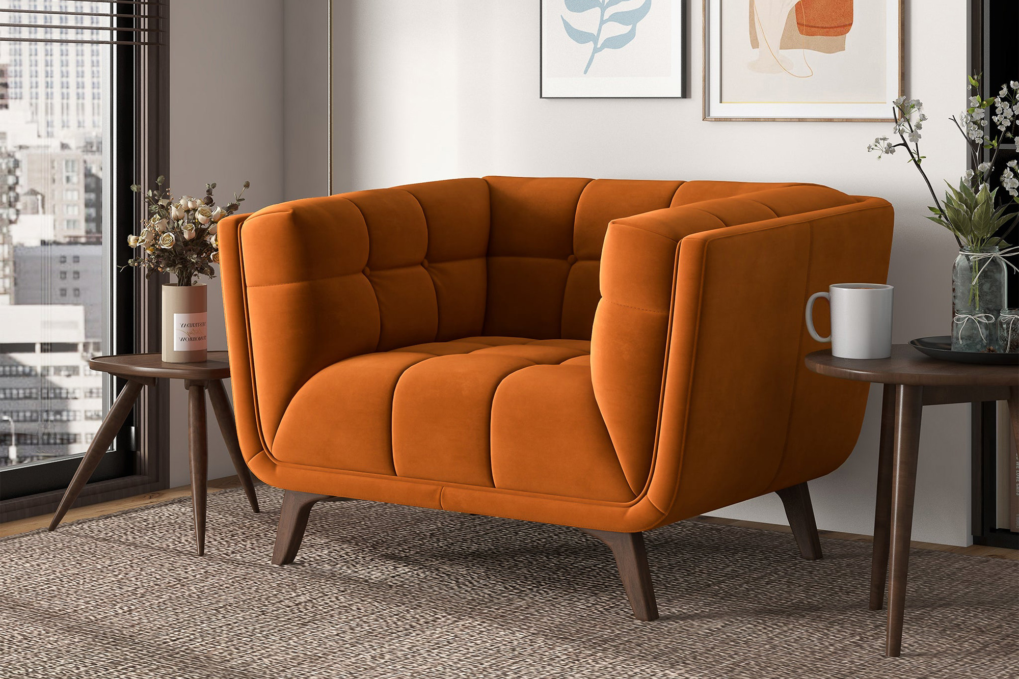 Ashcroft™ Addison Mid-Century Modern Velvet Lounge Chair - Burnt Orange