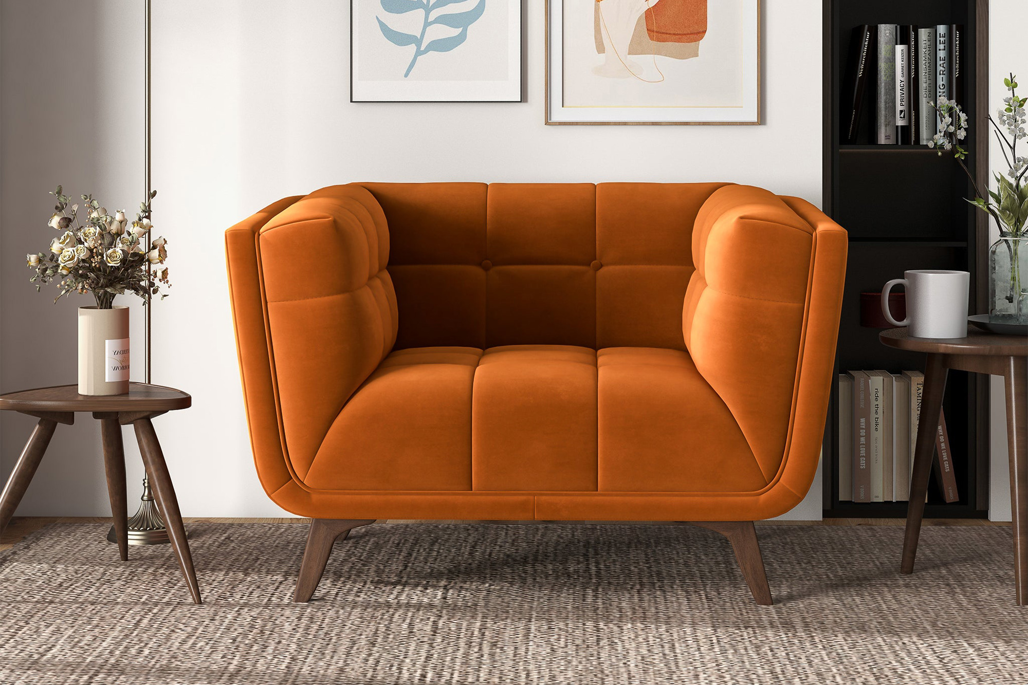 Ashcroft™ Addison Mid-Century Modern Velvet Lounge Chair - Burnt Orange