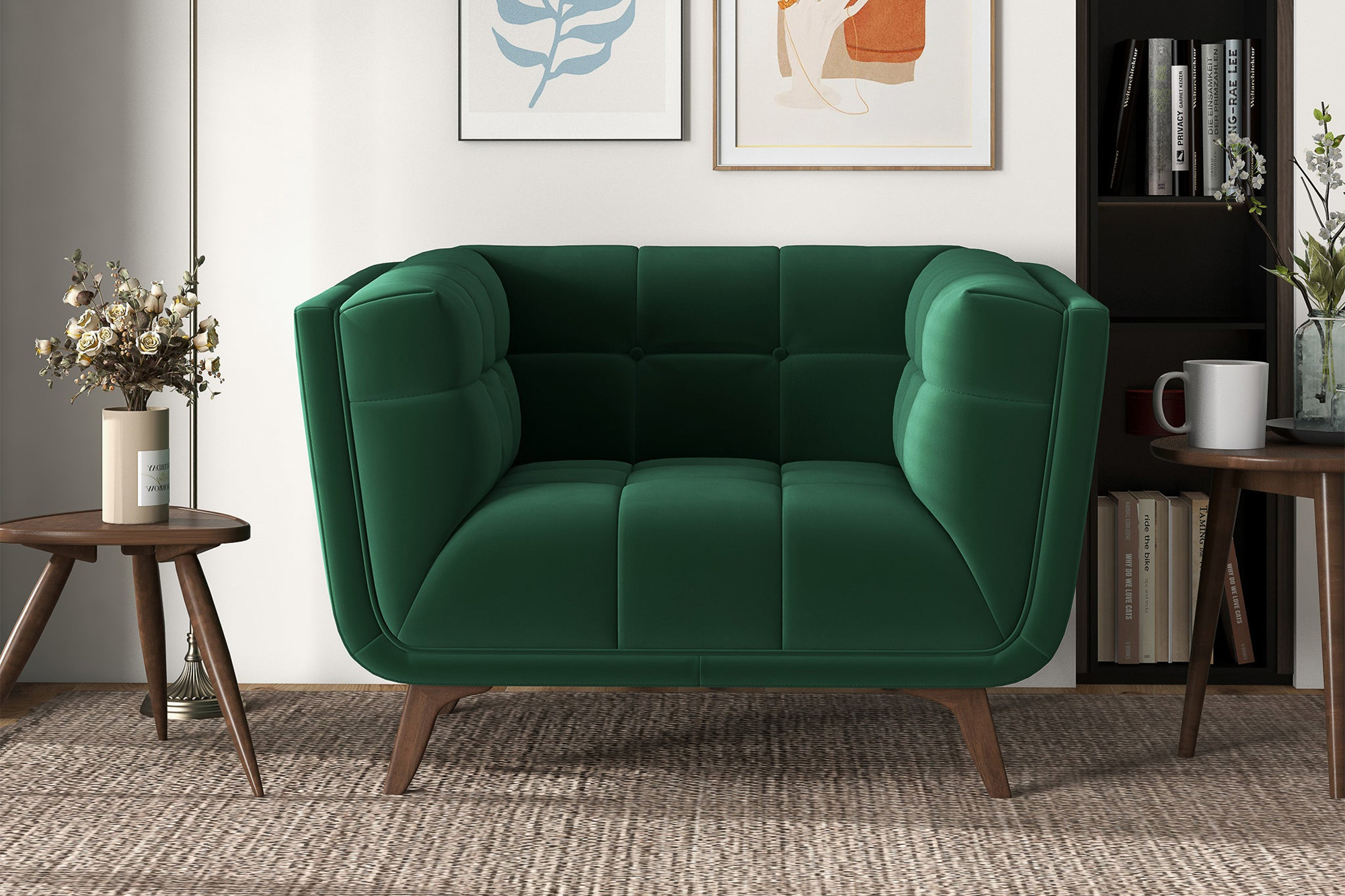 Ashcroft™ Addison Mid-Century Modern Velvet Lounge Chair - Dark Green