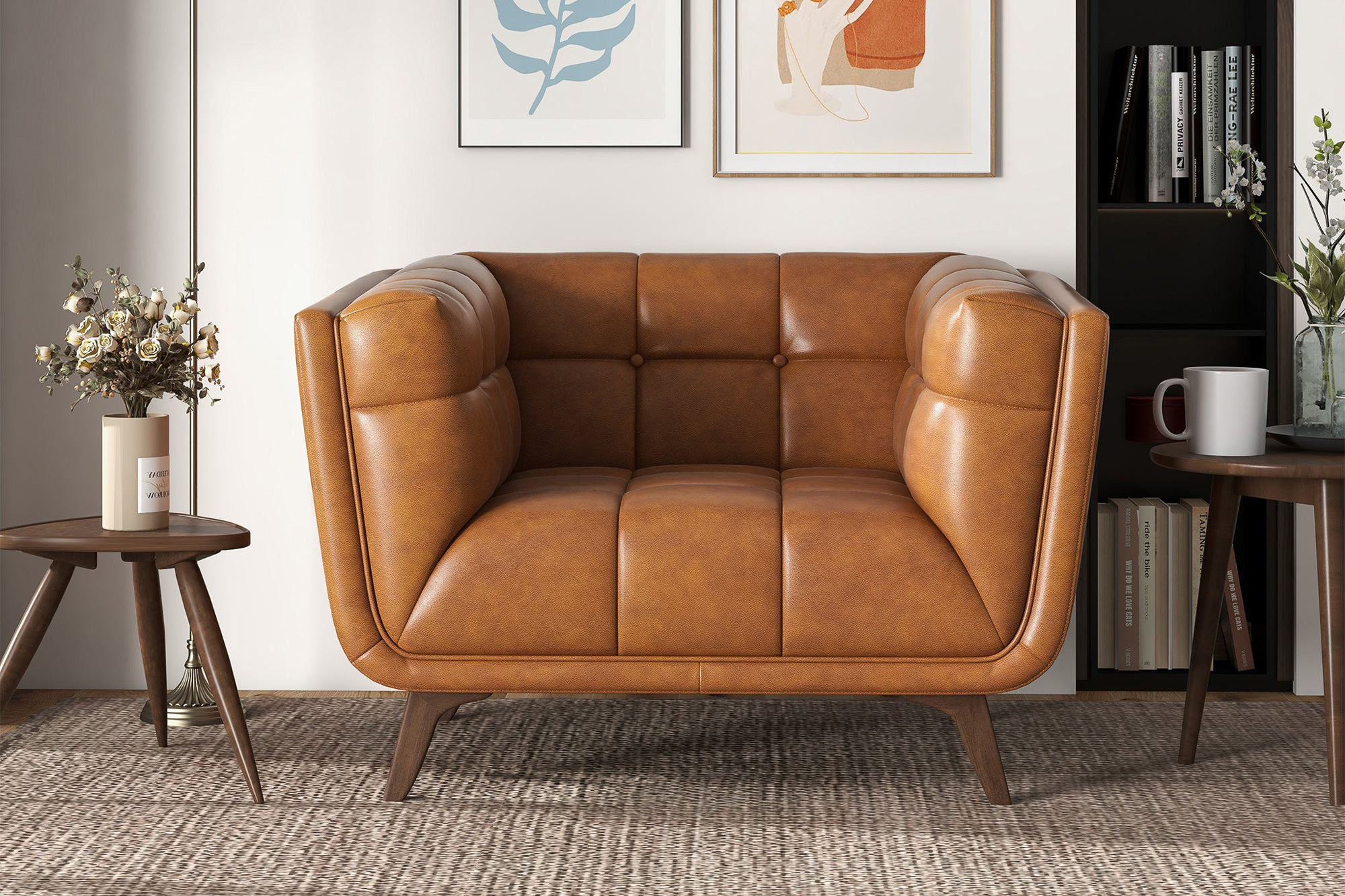 Ashcroft™ Addison Mid-Century Modern Leather Lounge Chair - Cognac