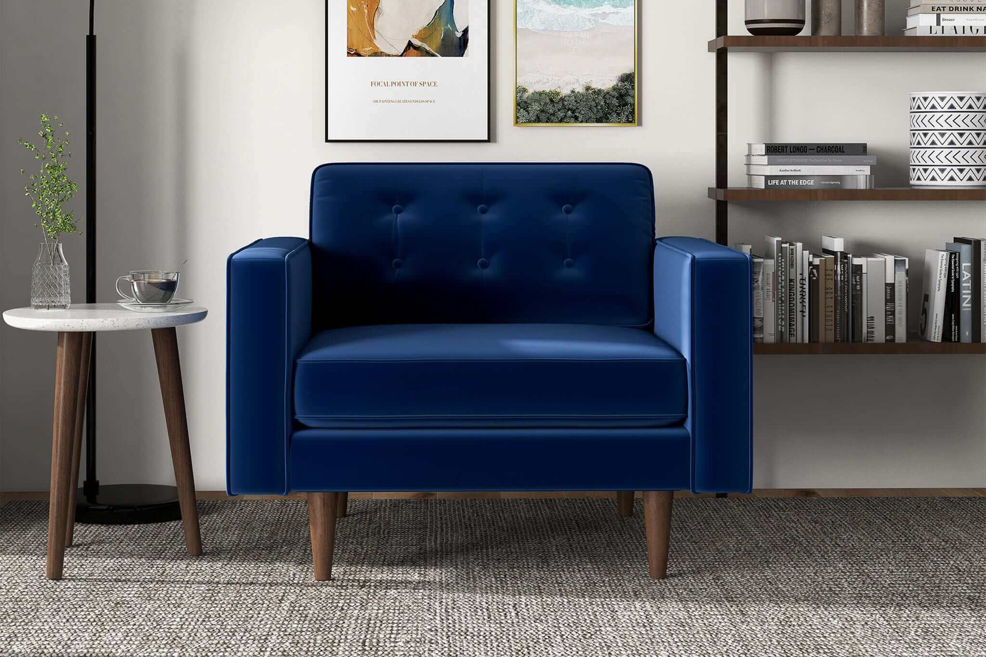 Ashcroft™ Casey Velvet Lounge Chair - Blue