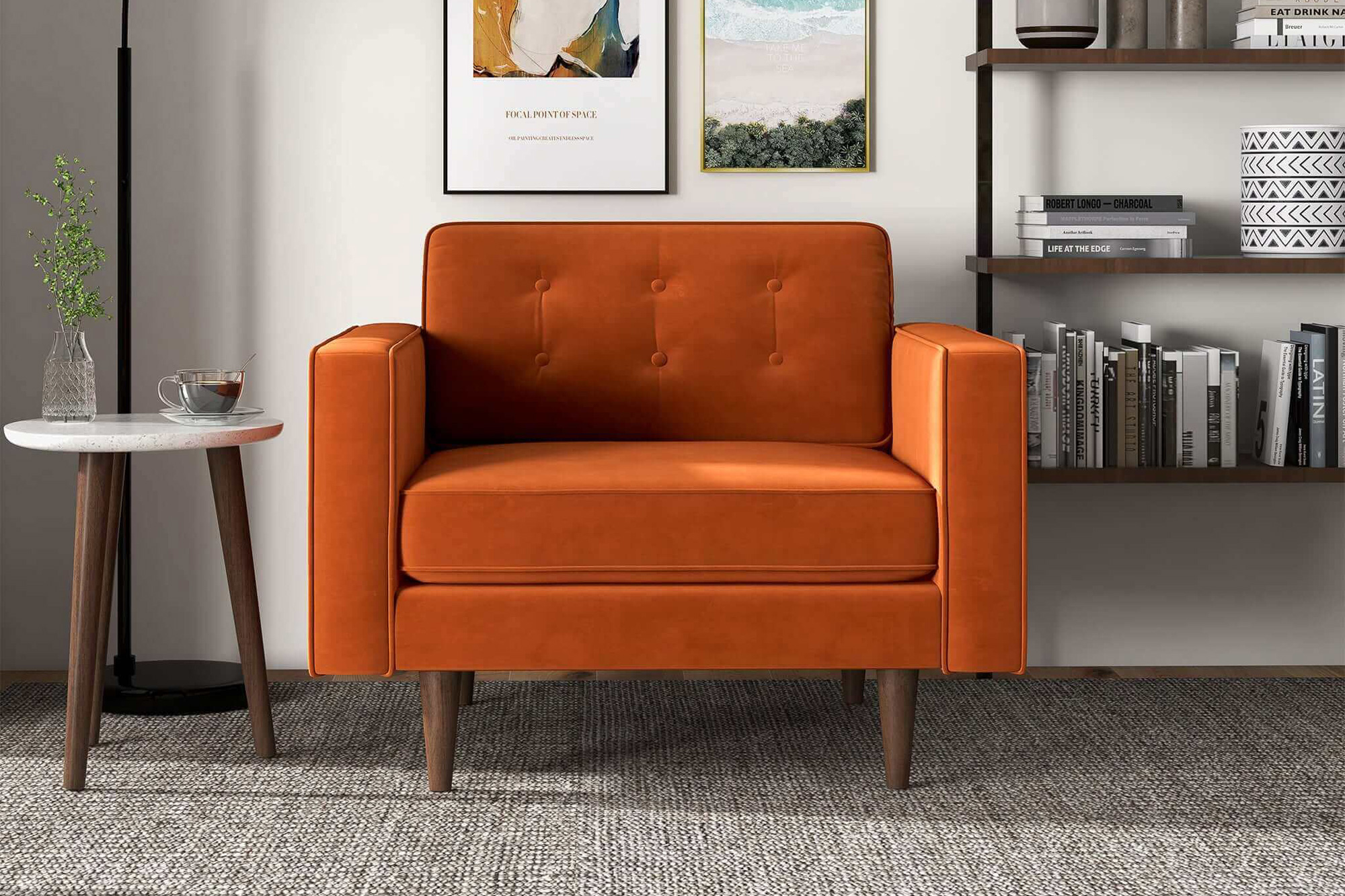 Ashcroft™ Casey Velvet Lounge Chair - Burnt Orange