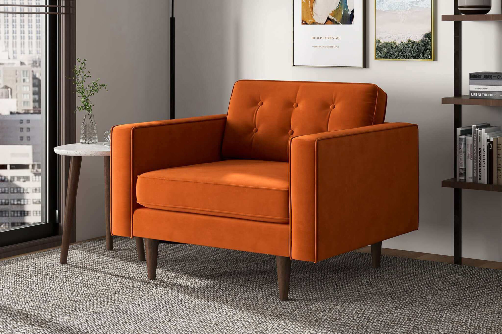 Ashcroft™ Casey Velvet Lounge Chair - Burnt Orange