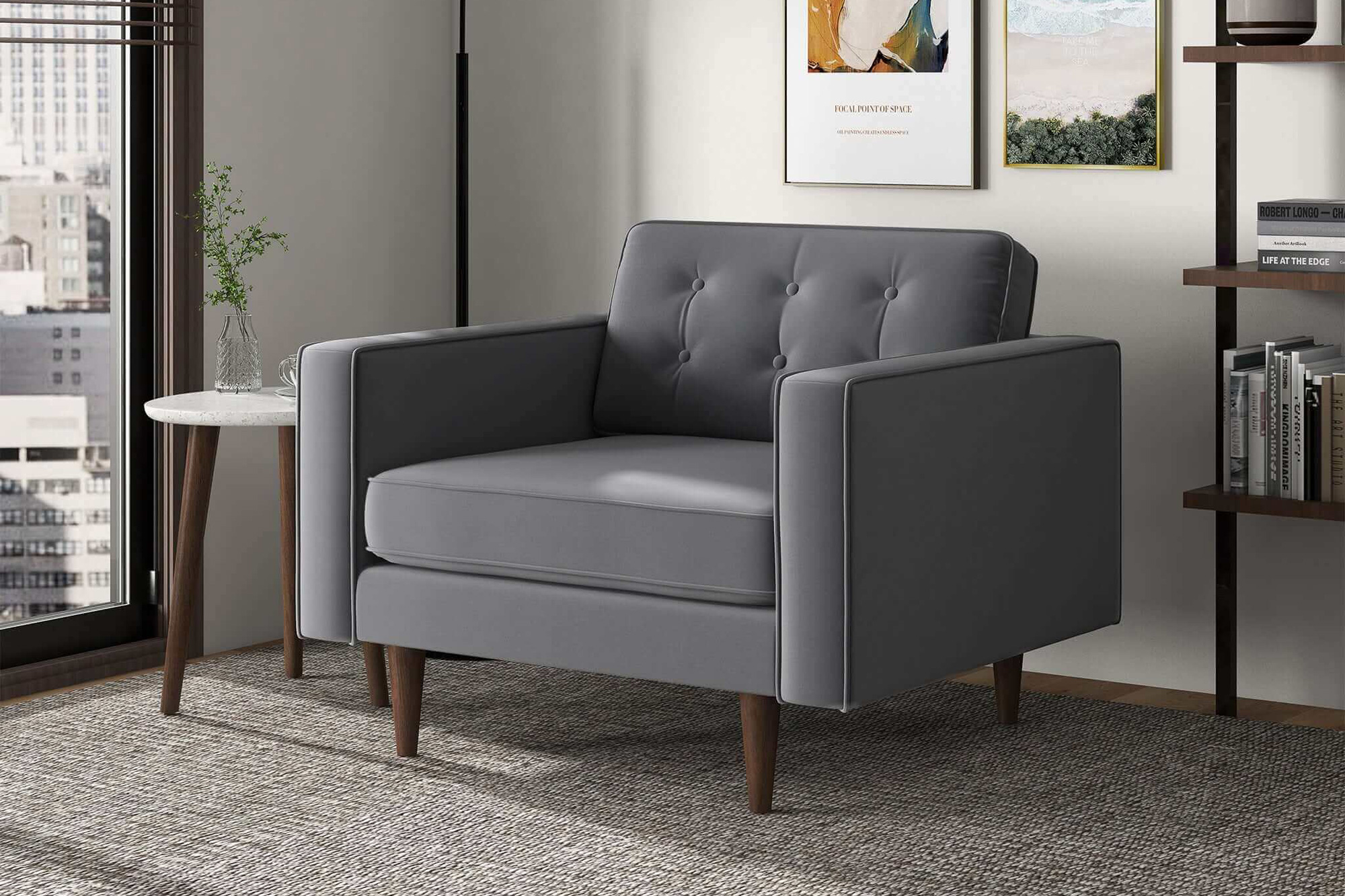 Ashcroft™ Casey Velvet Lounge Chair - Gray