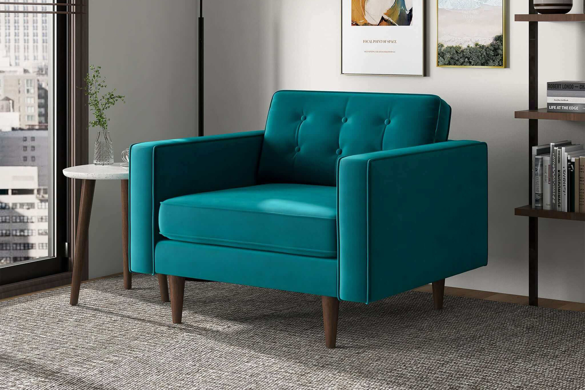 Ashcroft™ Casey Velvet Lounge Chair - Teal