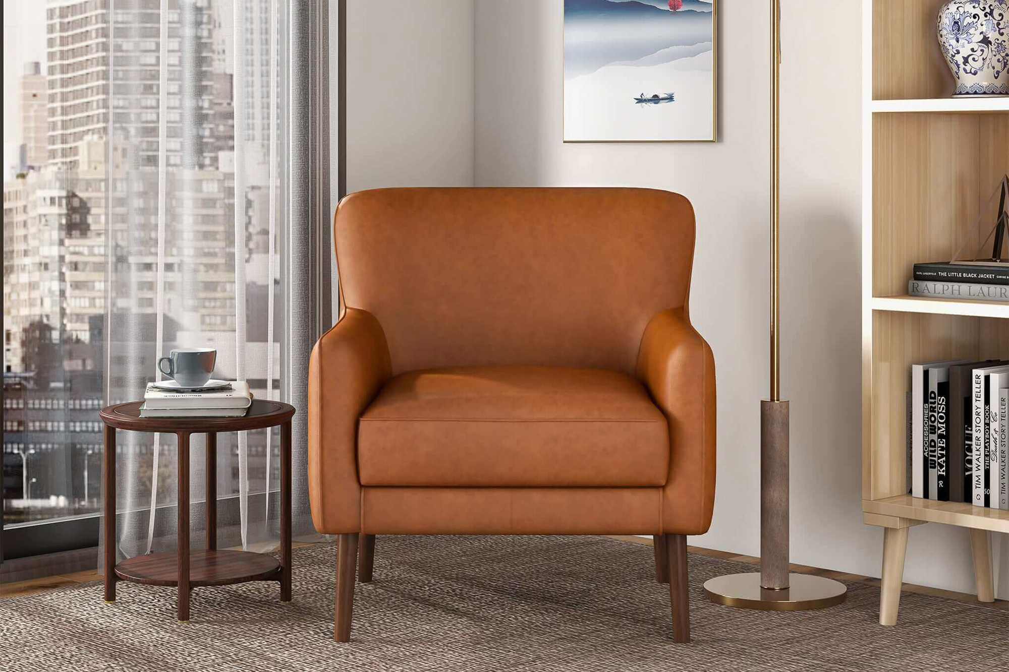 Ashcroft - Claire Genuine Leather Lounge Chair in Tan