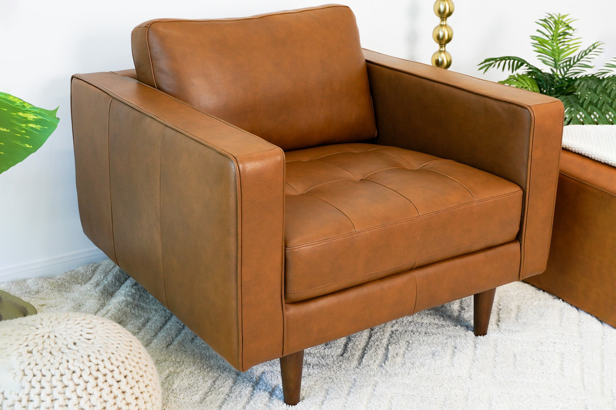 Ashcroft Catherine Leather Lounge Chair - Tan