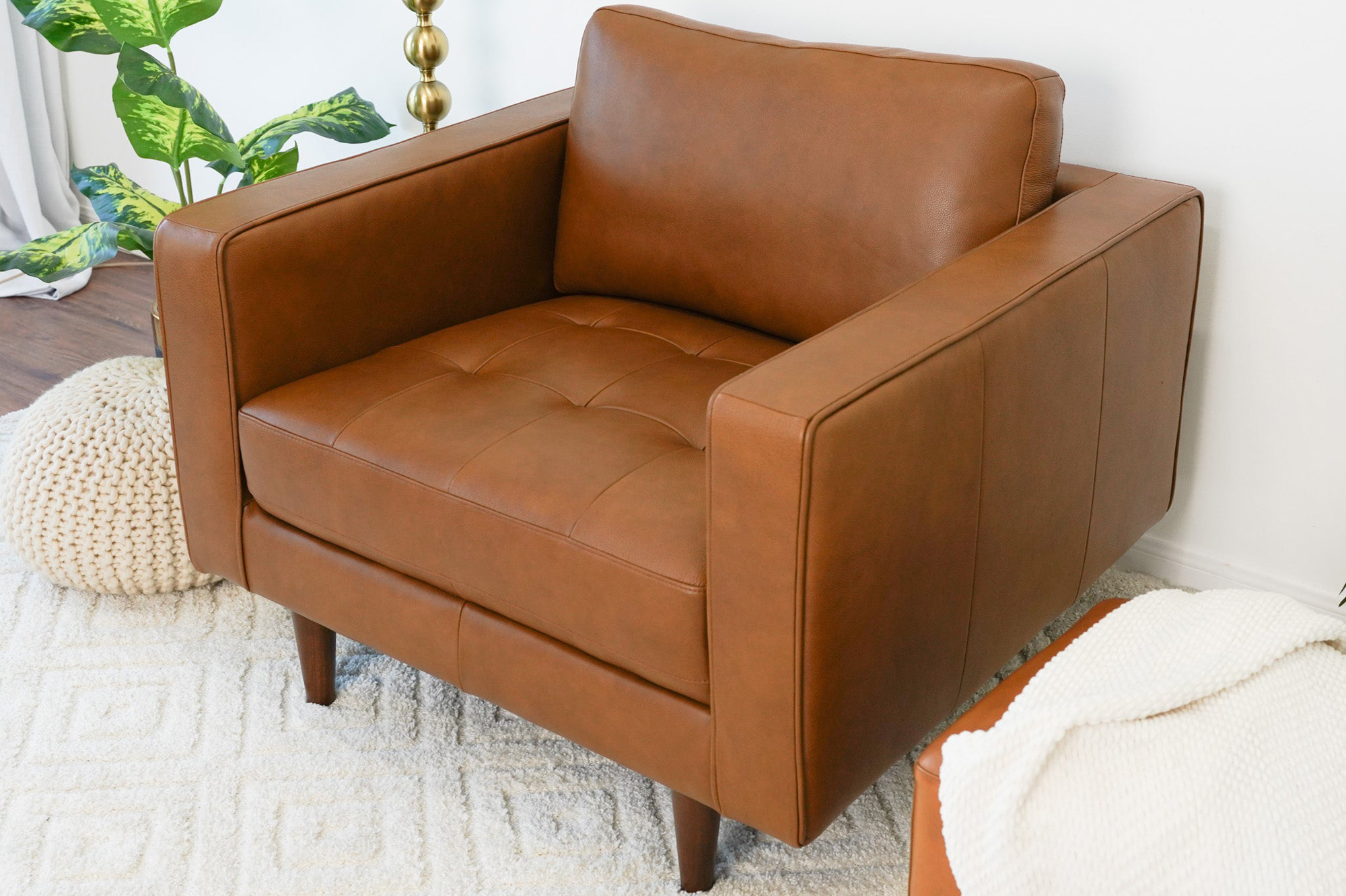 Ashcroft Catherine Leather Lounge Chair - Tan