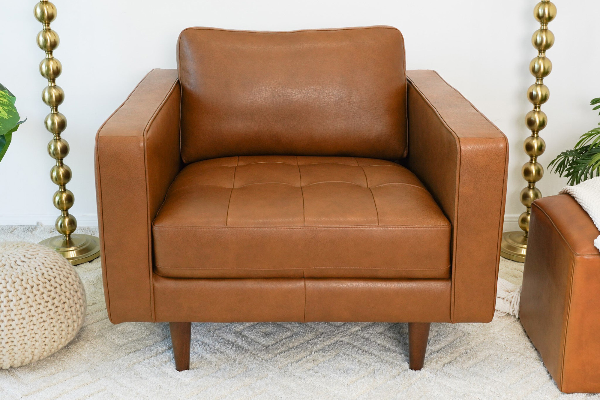 Ashcroft Catherine Leather Lounge Chair - Tan