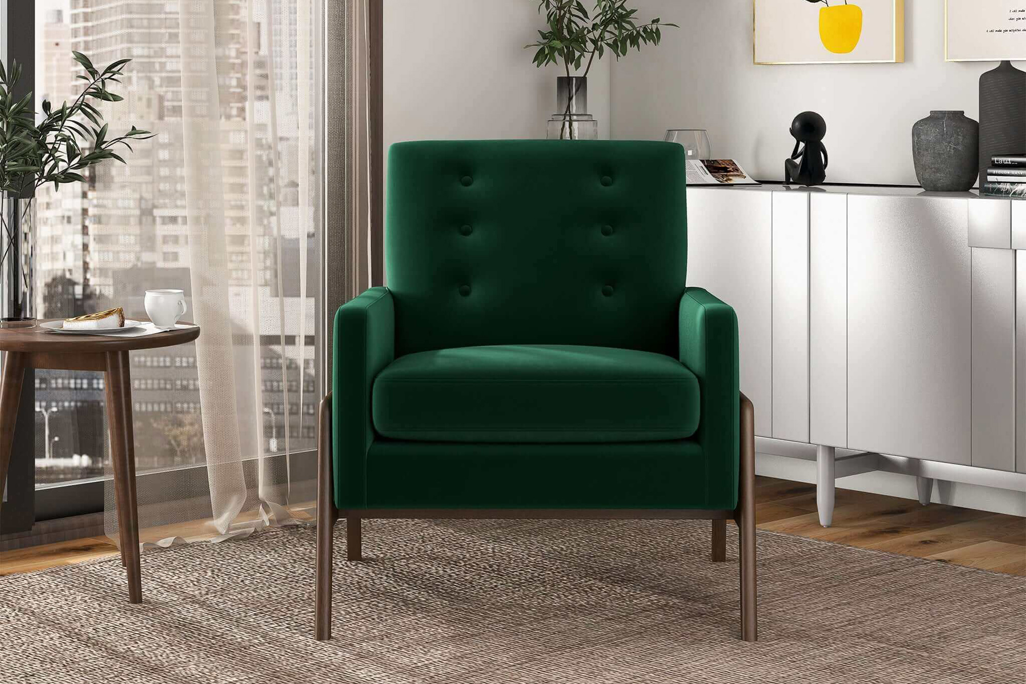 Ashcroft Cole Solid Wood Velvet Lounge Chair - Green