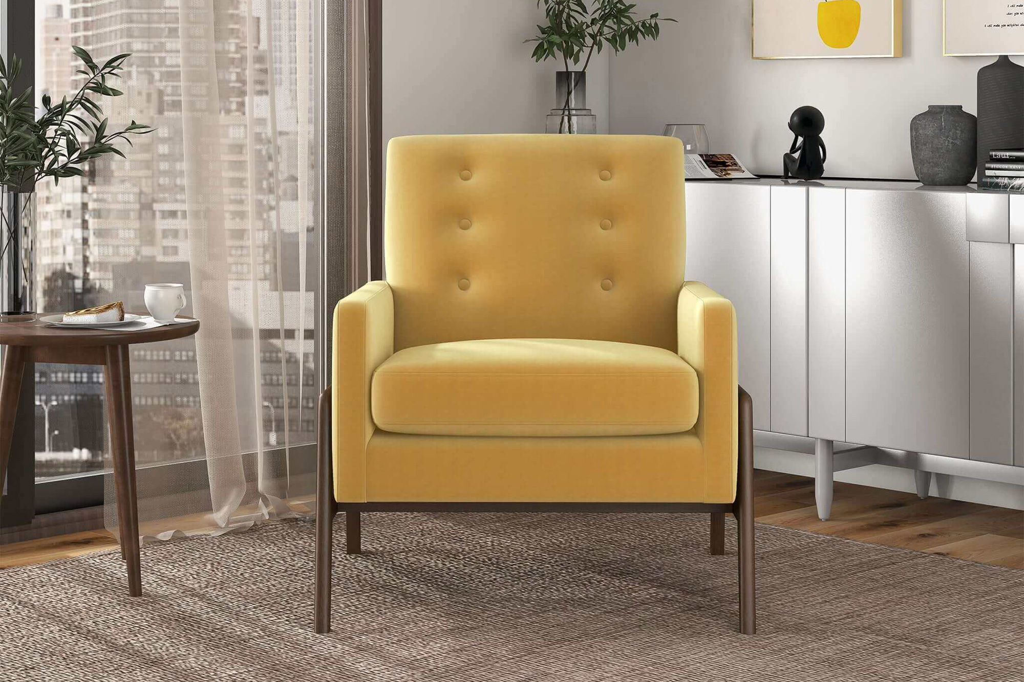 Ashcroft™ Cole Solid Wood Velvet Lounge Chair - Dark Yellow