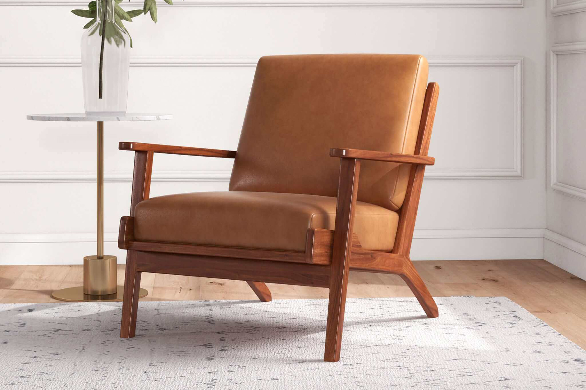 Ashcroft™ Connor Solid Wood Genuine Leather Lounge Chair - Tan