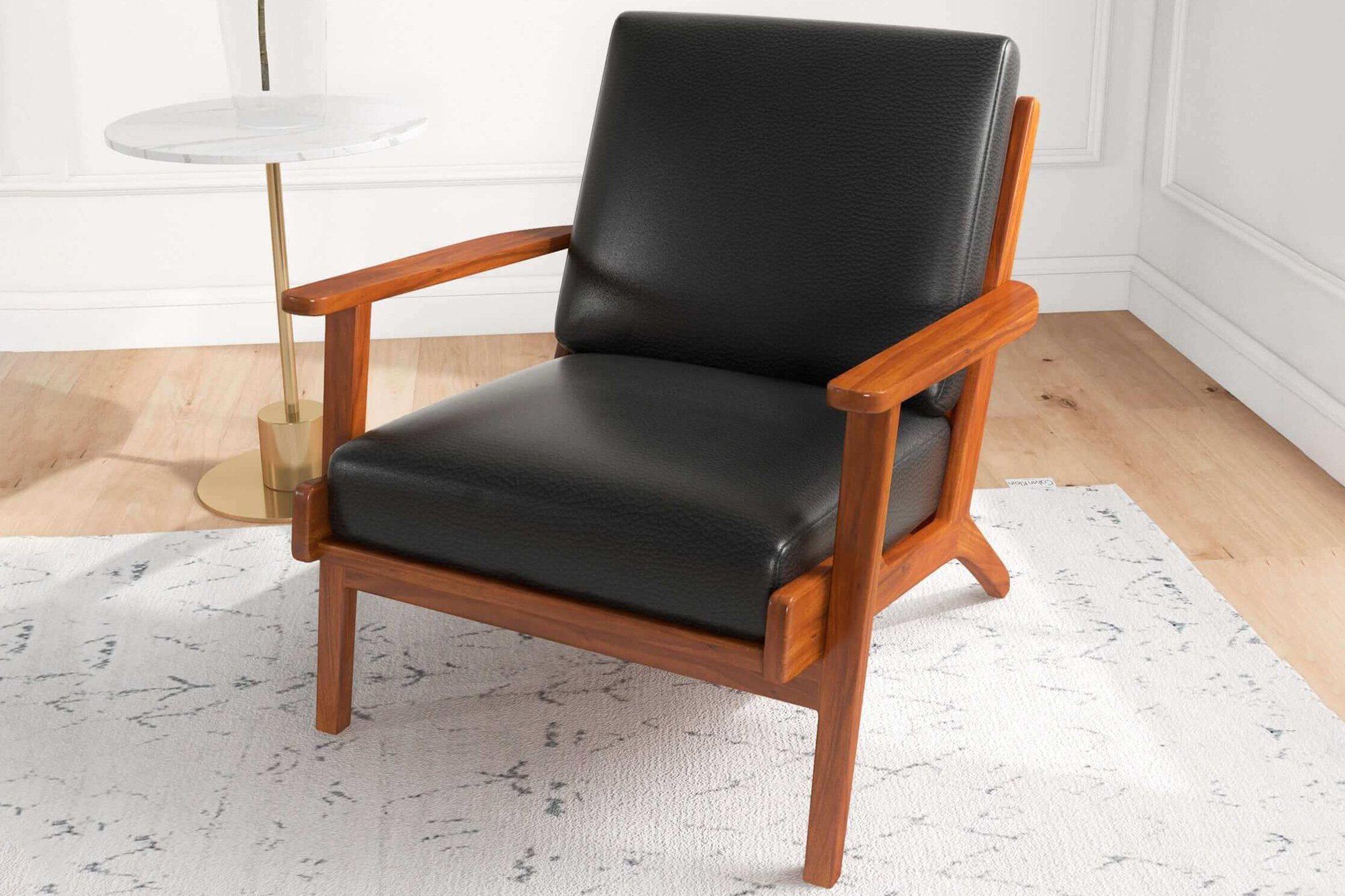 Ashcroft™ Connor Solid Wood Genuine Leather Lounge Chair - Black