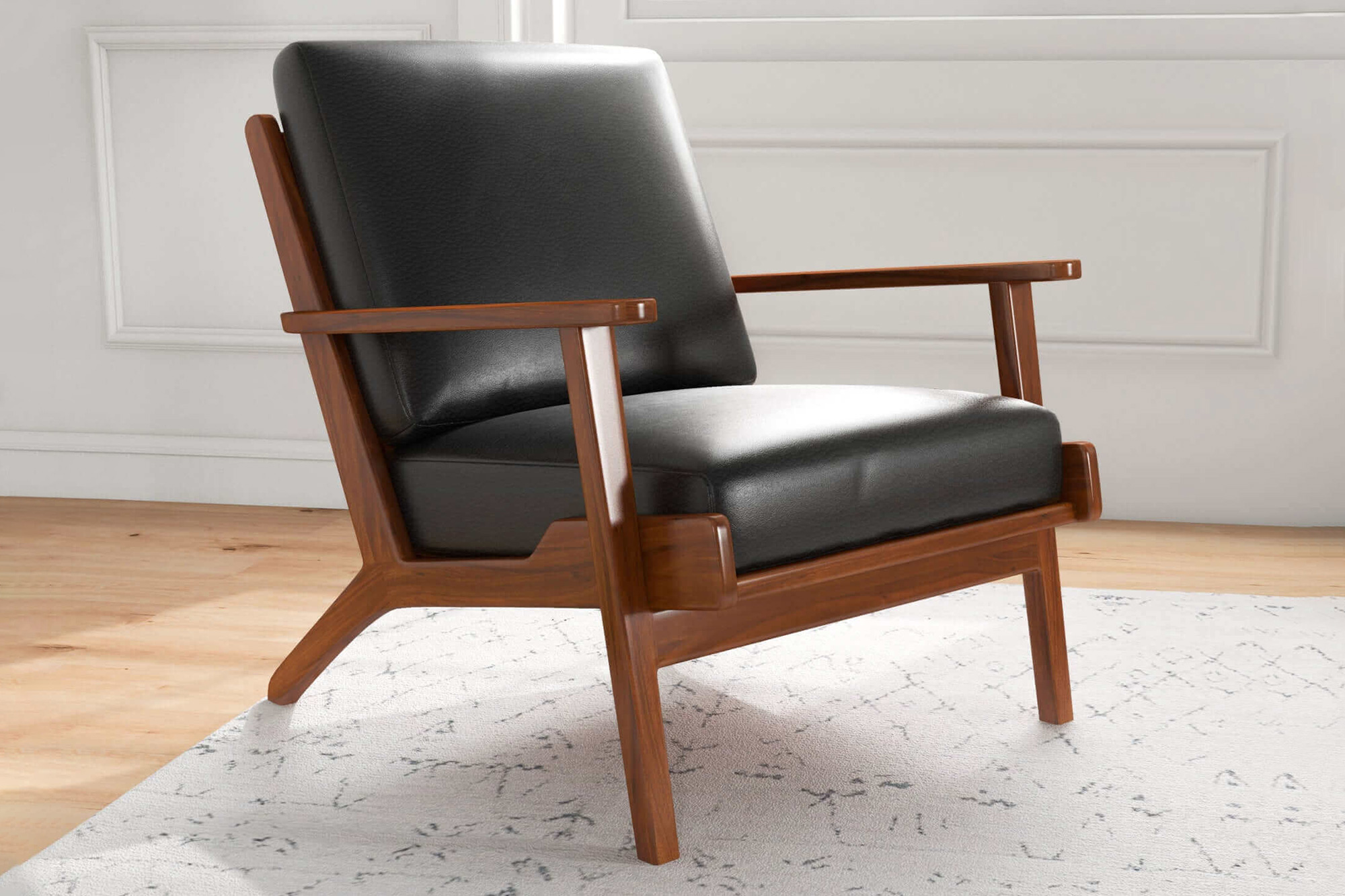 Ashcroft™ Connor Solid Wood Genuine Leather Lounge Chair - Black