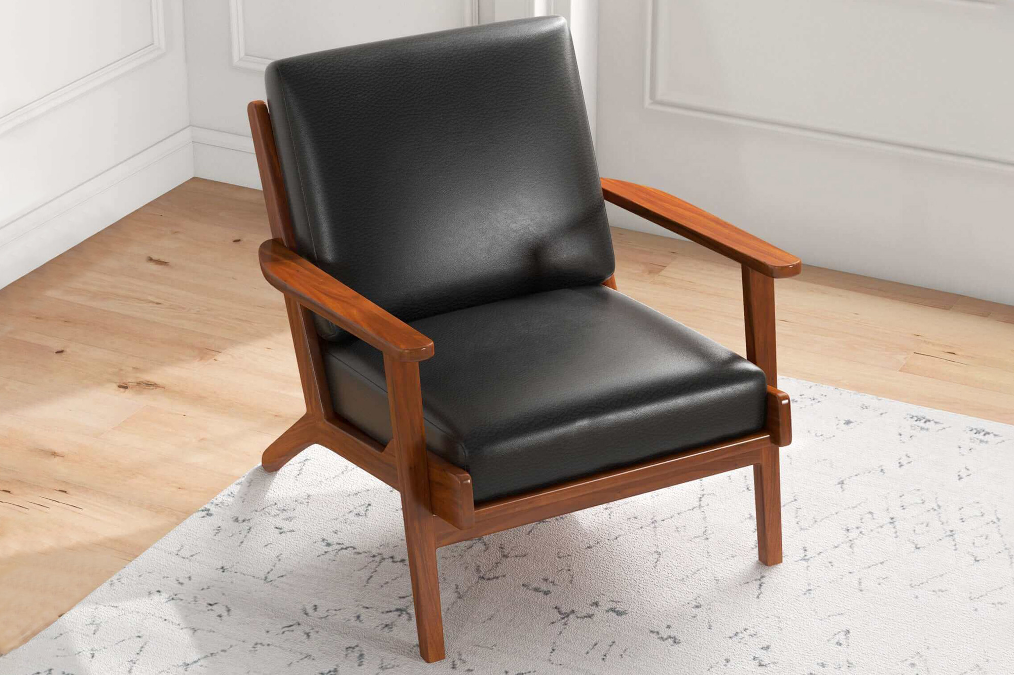 Ashcroft™ Connor Solid Wood Genuine Leather Lounge Chair - Black