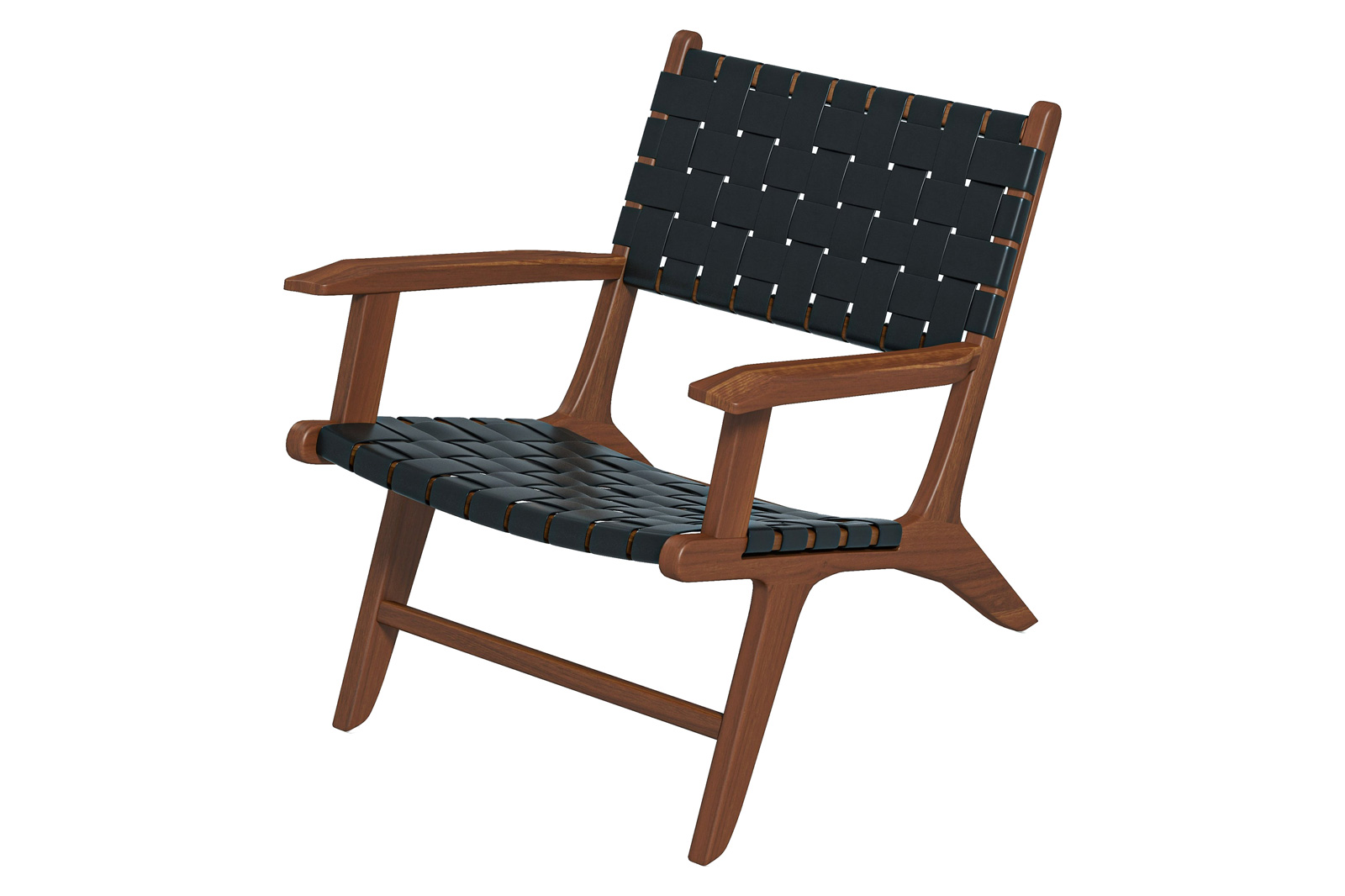 Ashcroft Melody Strap Leather Teak Wood Lounge Chair - Black