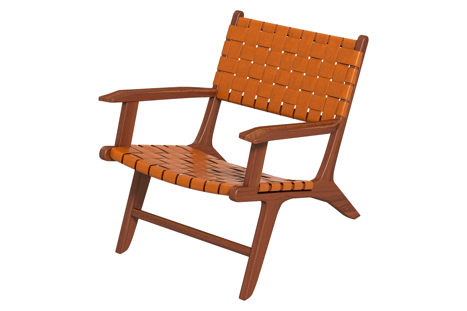 Ashcroft Melody Strap Leather Teak Wood Lounge Chair - Tan