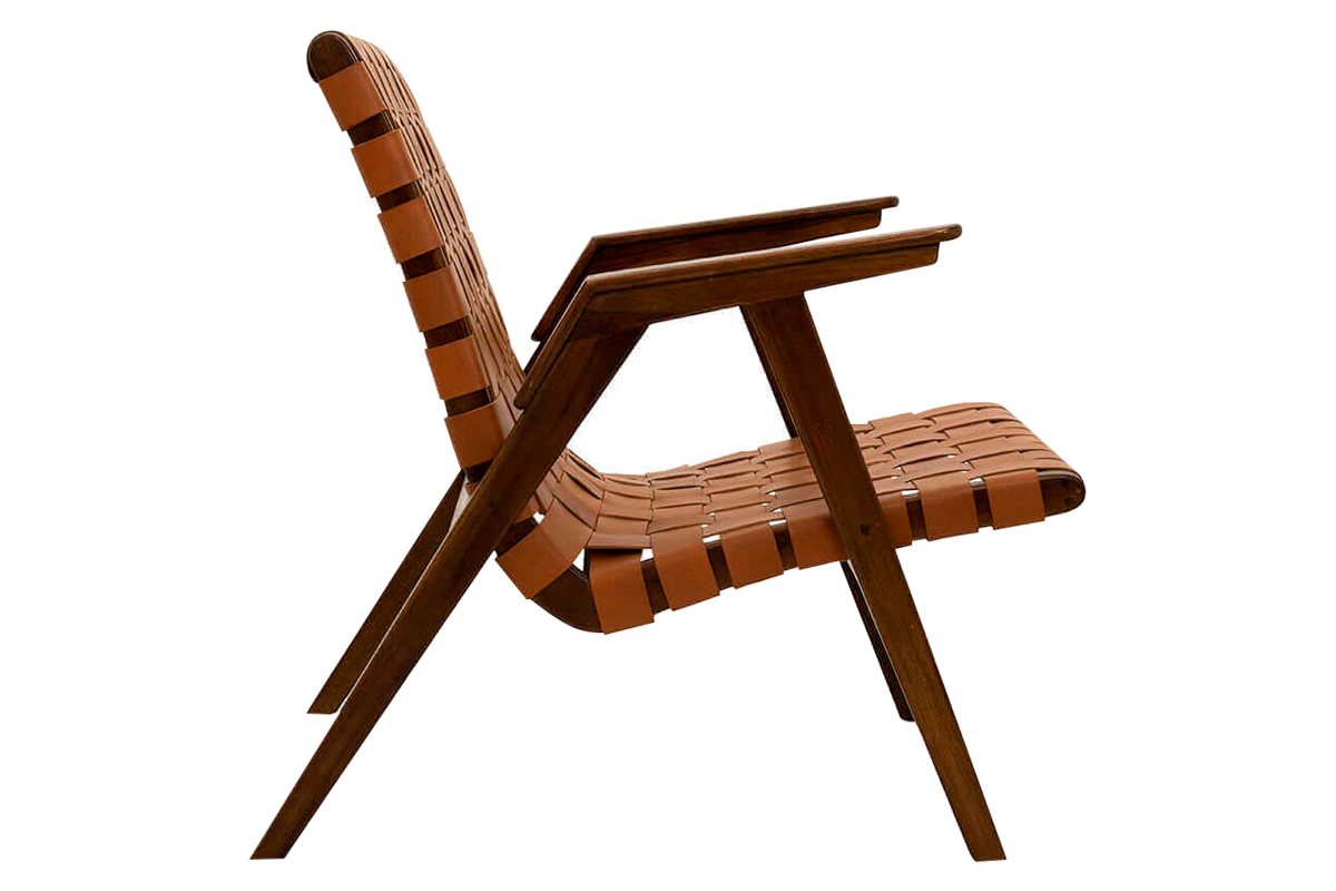 Ashcroft™ David Genuine Leather Teak Lounge Chair - Tan