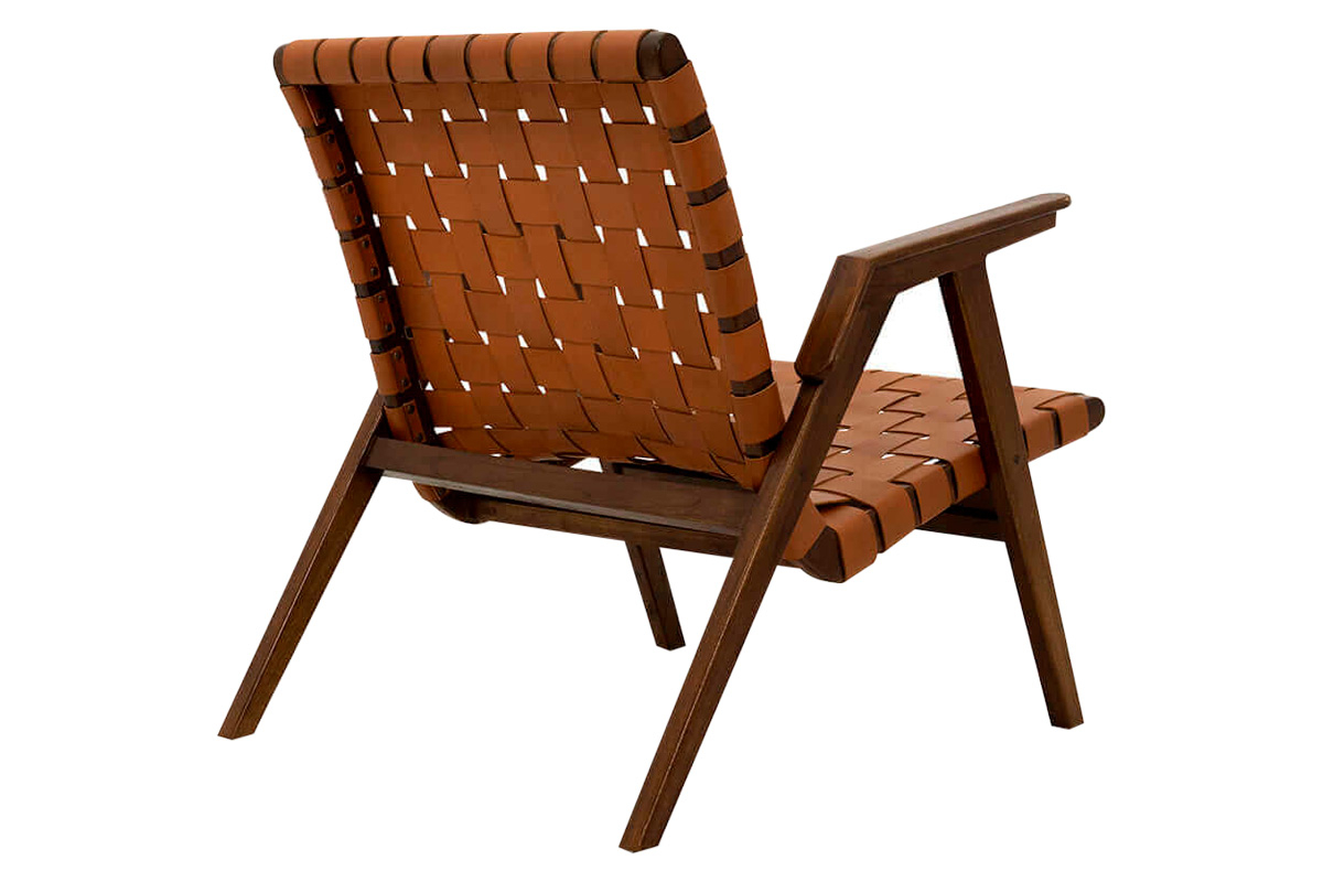 Ashcroft™ David Genuine Leather Teak Lounge Chair - Tan