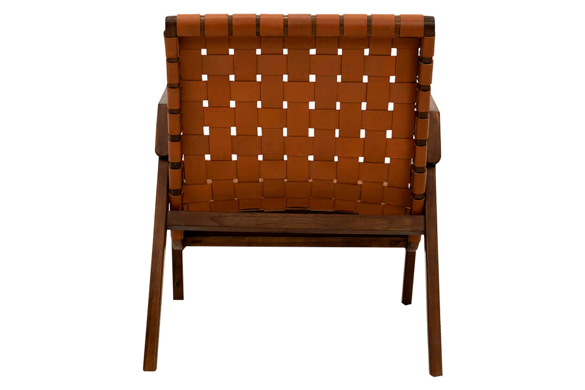 Ashcroft™ David Genuine Leather Teak Lounge Chair - Tan