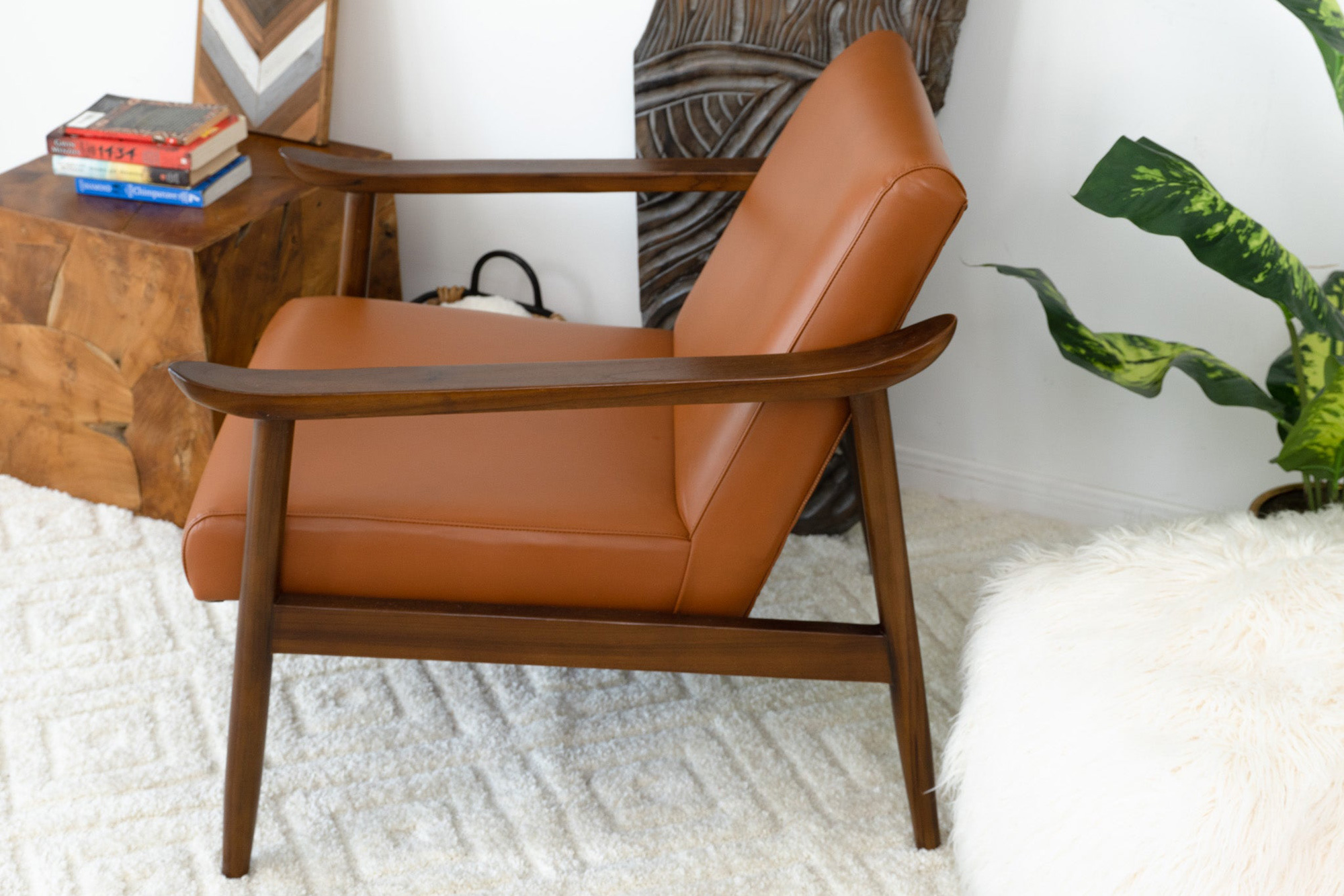 Ashcroft™ Brandon Leather Lounge Chair - Solid Dark Tan