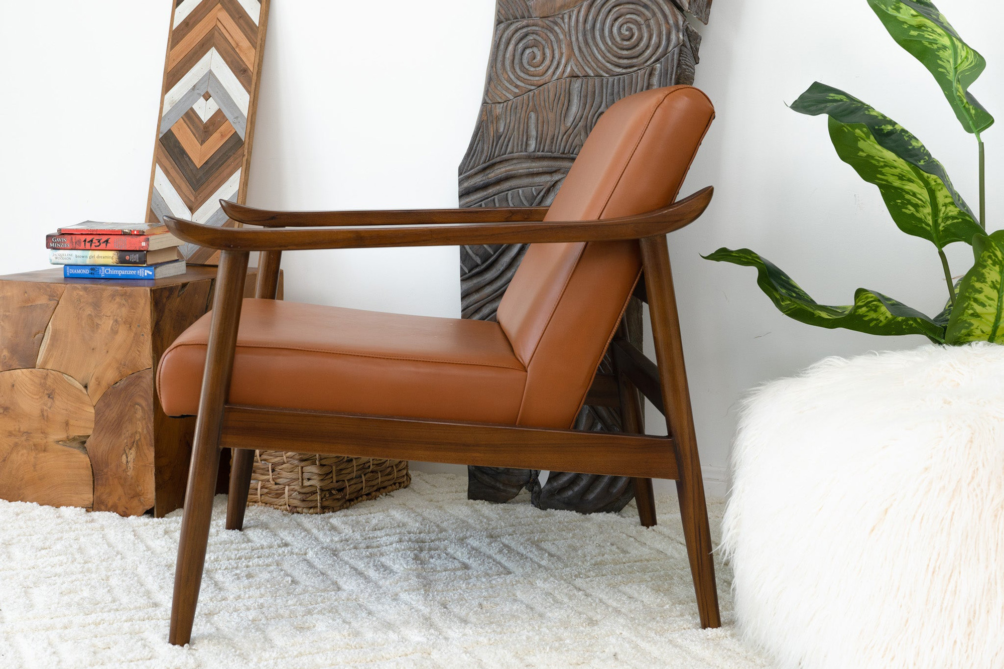 Ashcroft™ Brandon Leather Lounge Chair - Solid Dark Tan