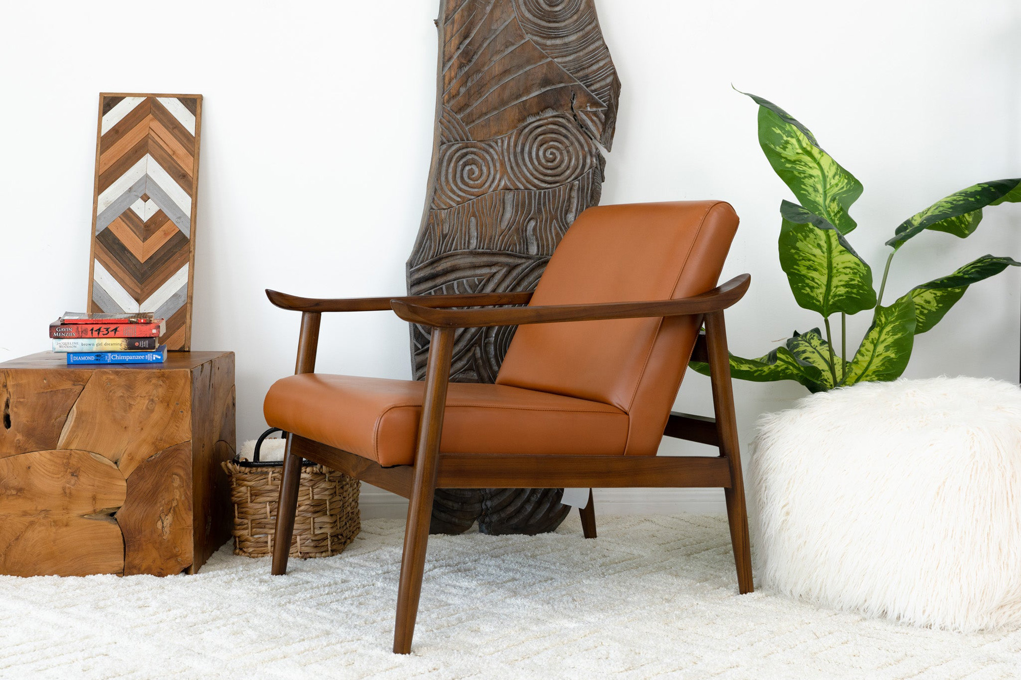 Ashcroft™ Brandon Leather Lounge Chair - Solid Dark Tan