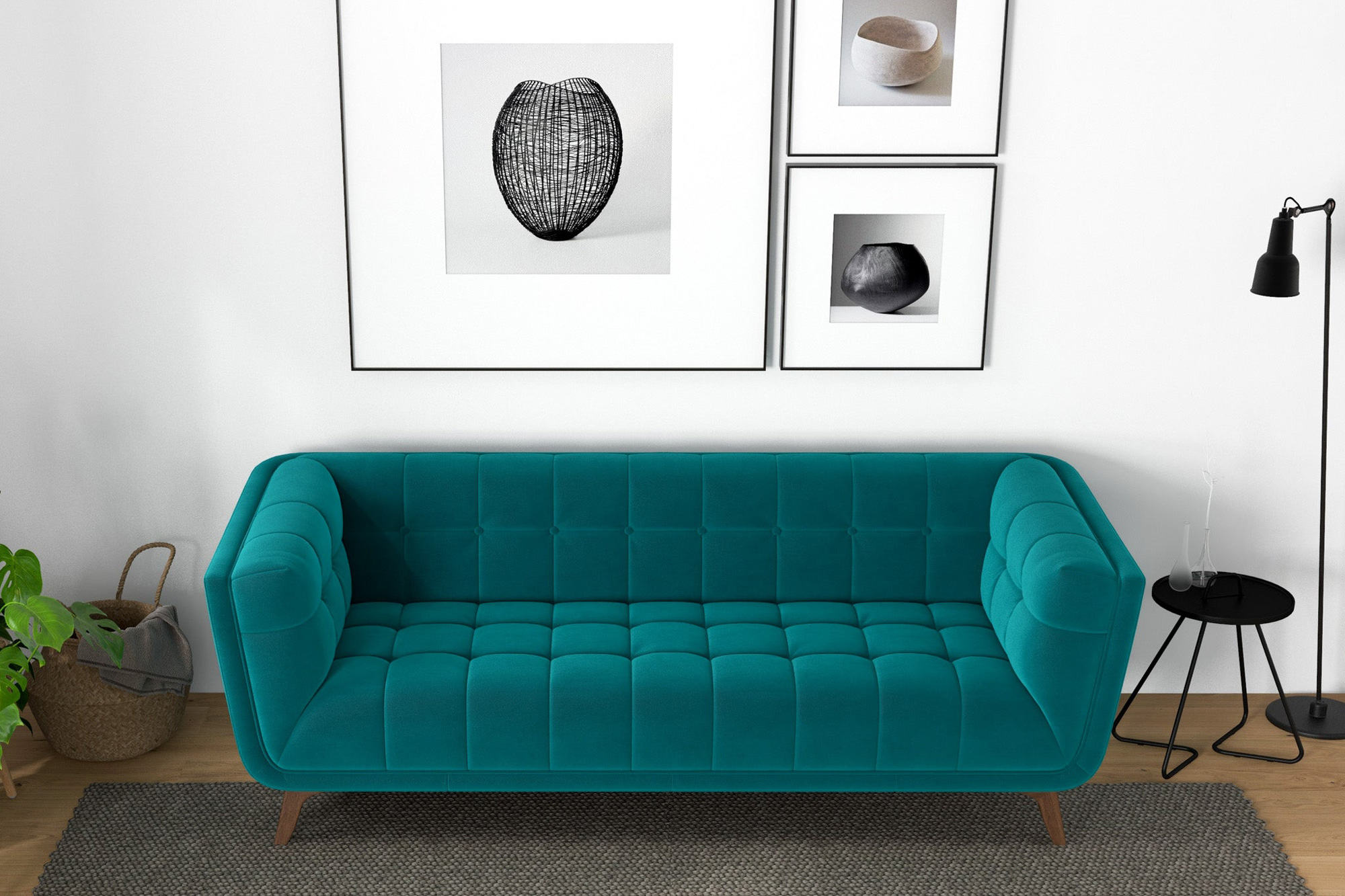 Ashcroft Addison Small Velvet Sofa - Teal