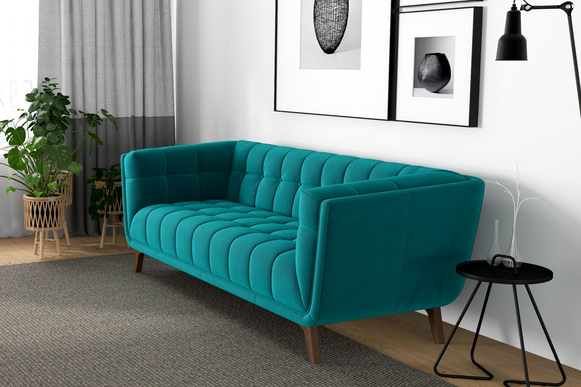 Ashcroft Addison Small Velvet Sofa - Teal