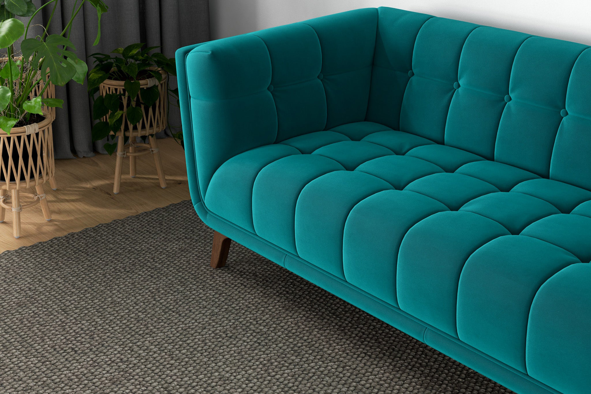 Ashcroft Addison Small Velvet Sofa - Teal