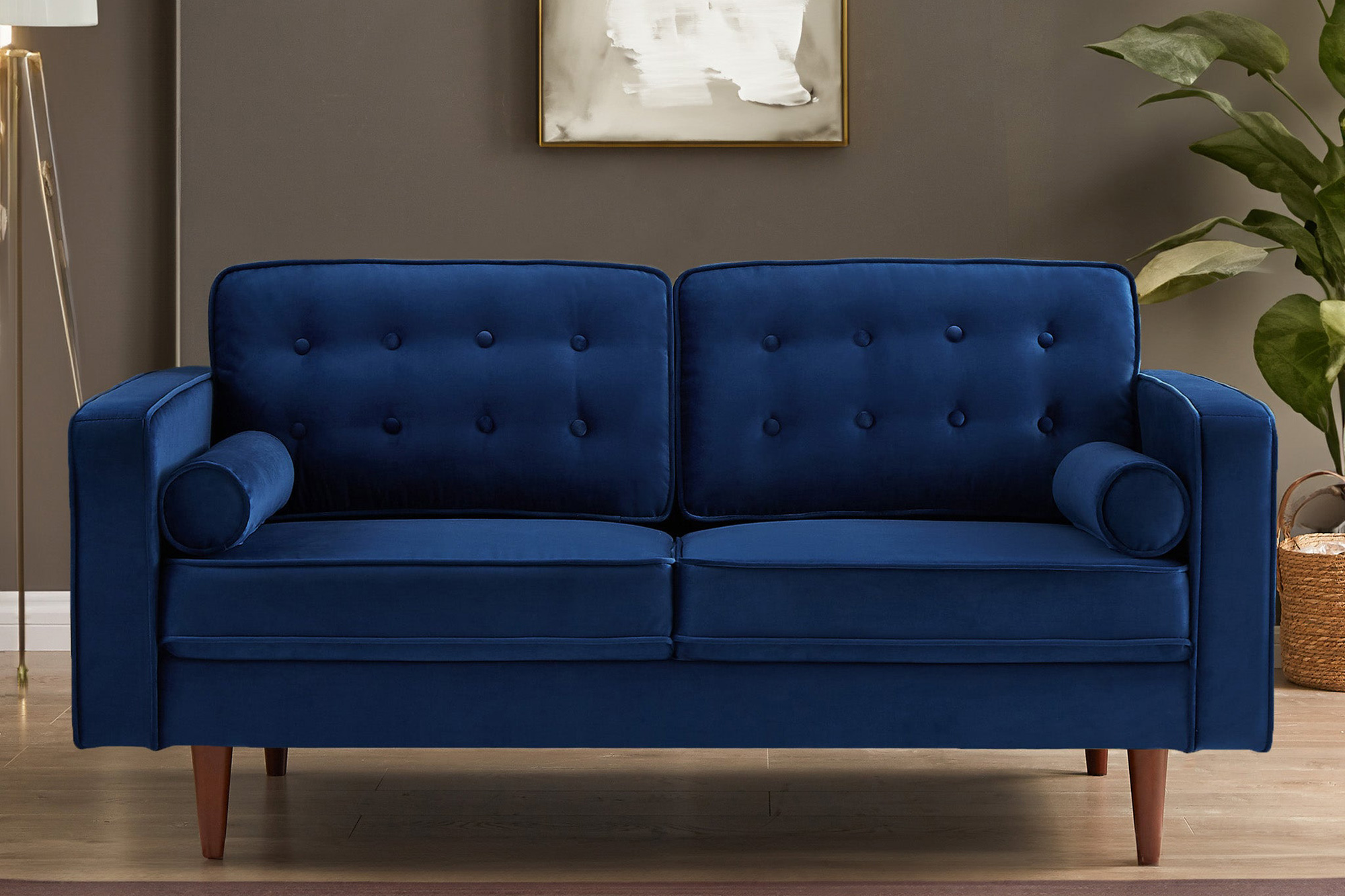 Ashcroft Casey Velvet Loveseat - Blue