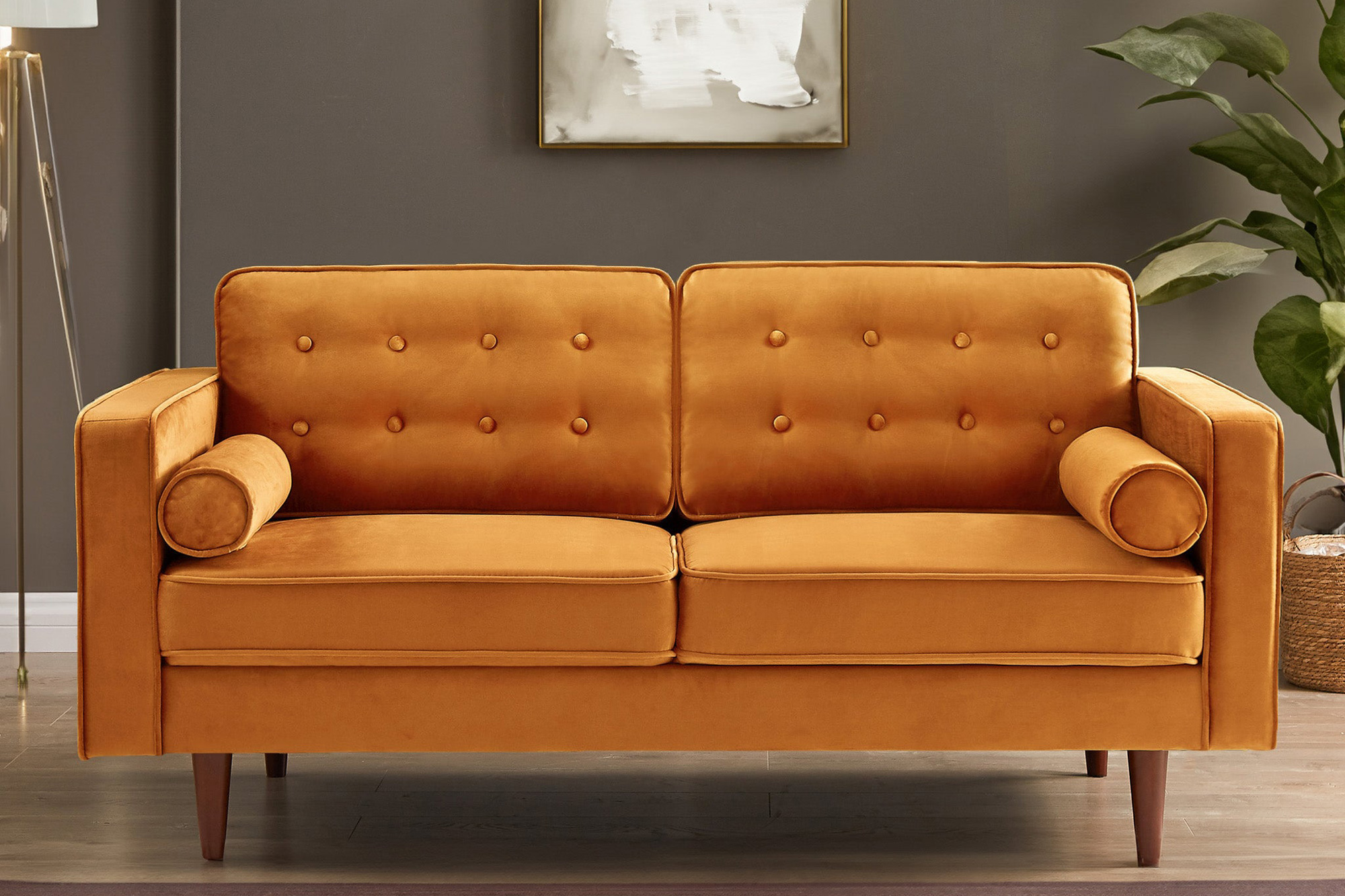 Ashcroft Casey Velvet Loveseat - Orange