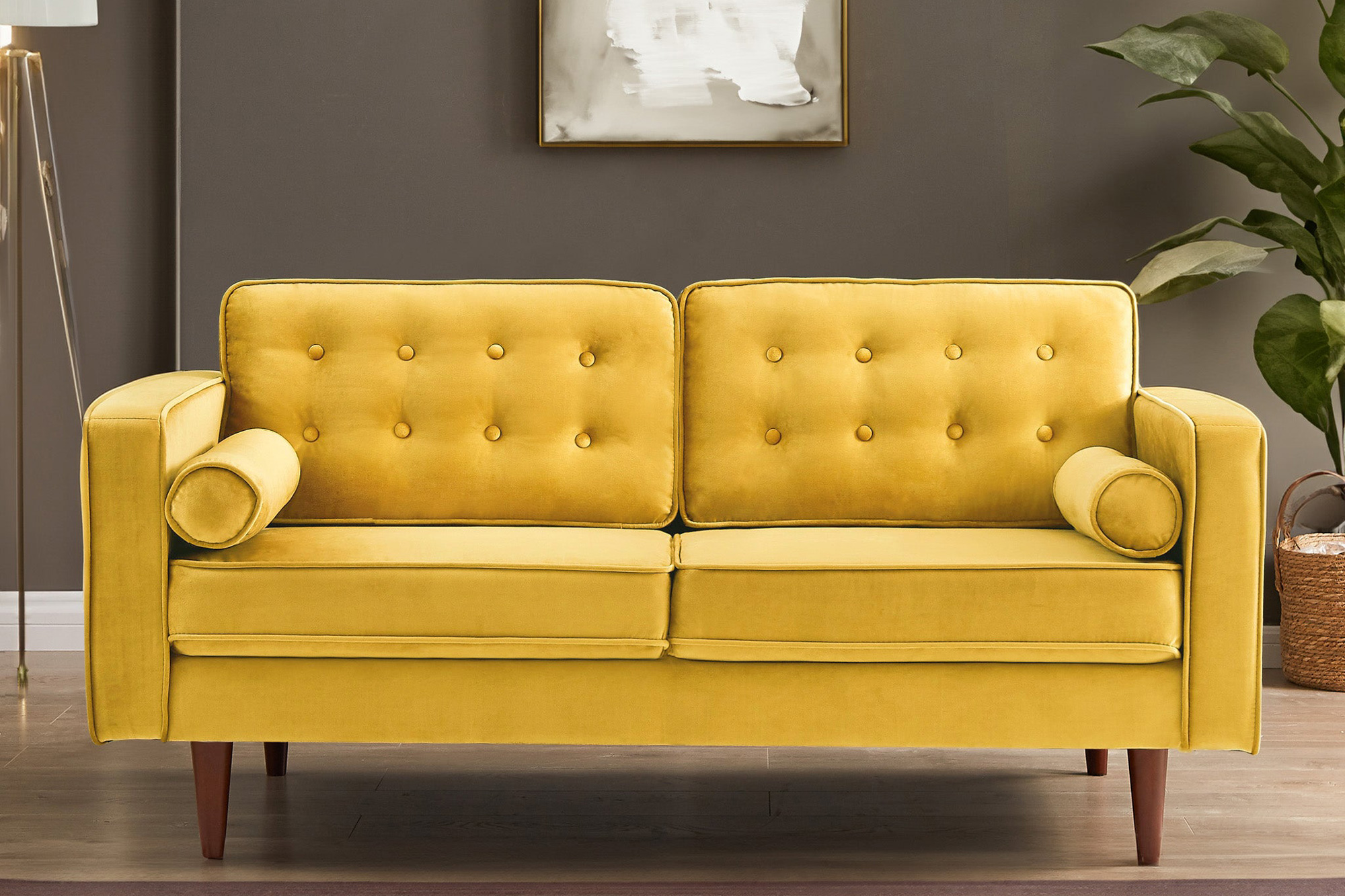 Ashcroft Casey Velvet Loveseat - Yellow