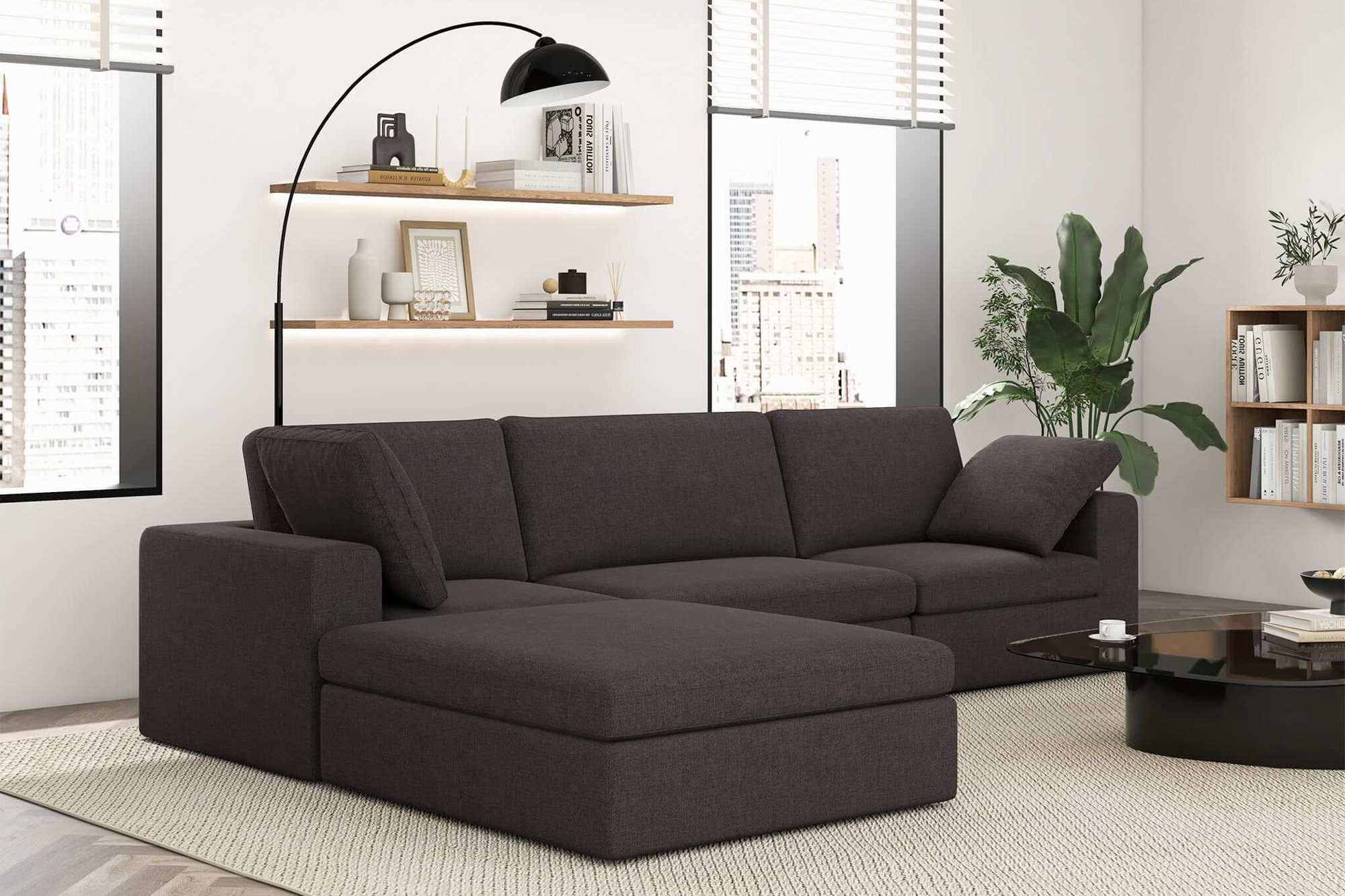 Ashcroft™ Cecilia Modular Corner Sectional Modern Fabric Sofa - Dark Gray