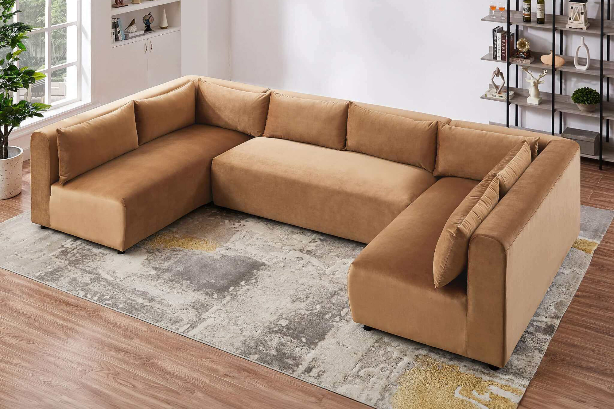 Ashcroft Aleny Modular Corner Sectional Sofa - Cognac