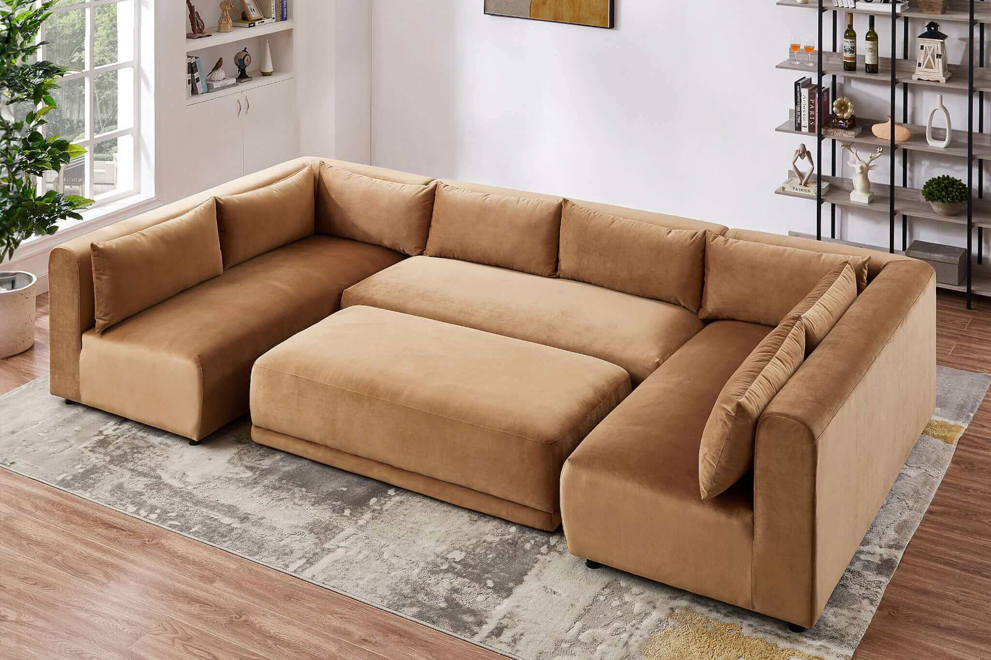 Ashcroft Aleny Modular Corner Sectional Sofa - Cognac