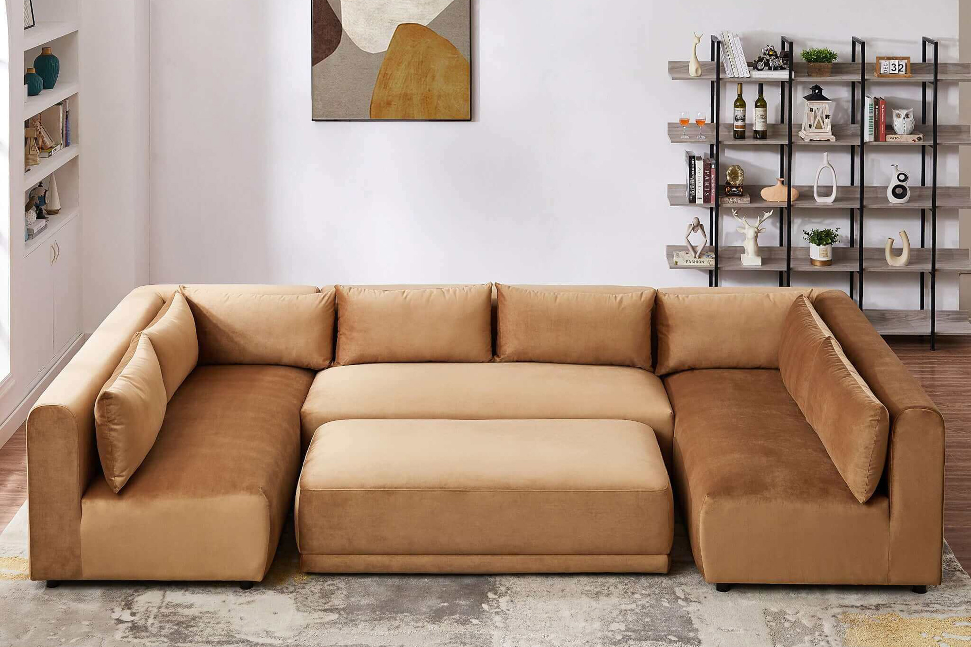 Ashcroft Aleny Modular Corner Sectional Sofa - Cognac