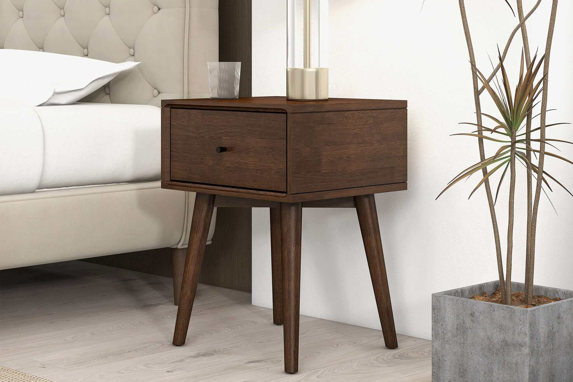 Ashcroft Avery Solid Wood Nightstand with 1 Drawer - Walnut