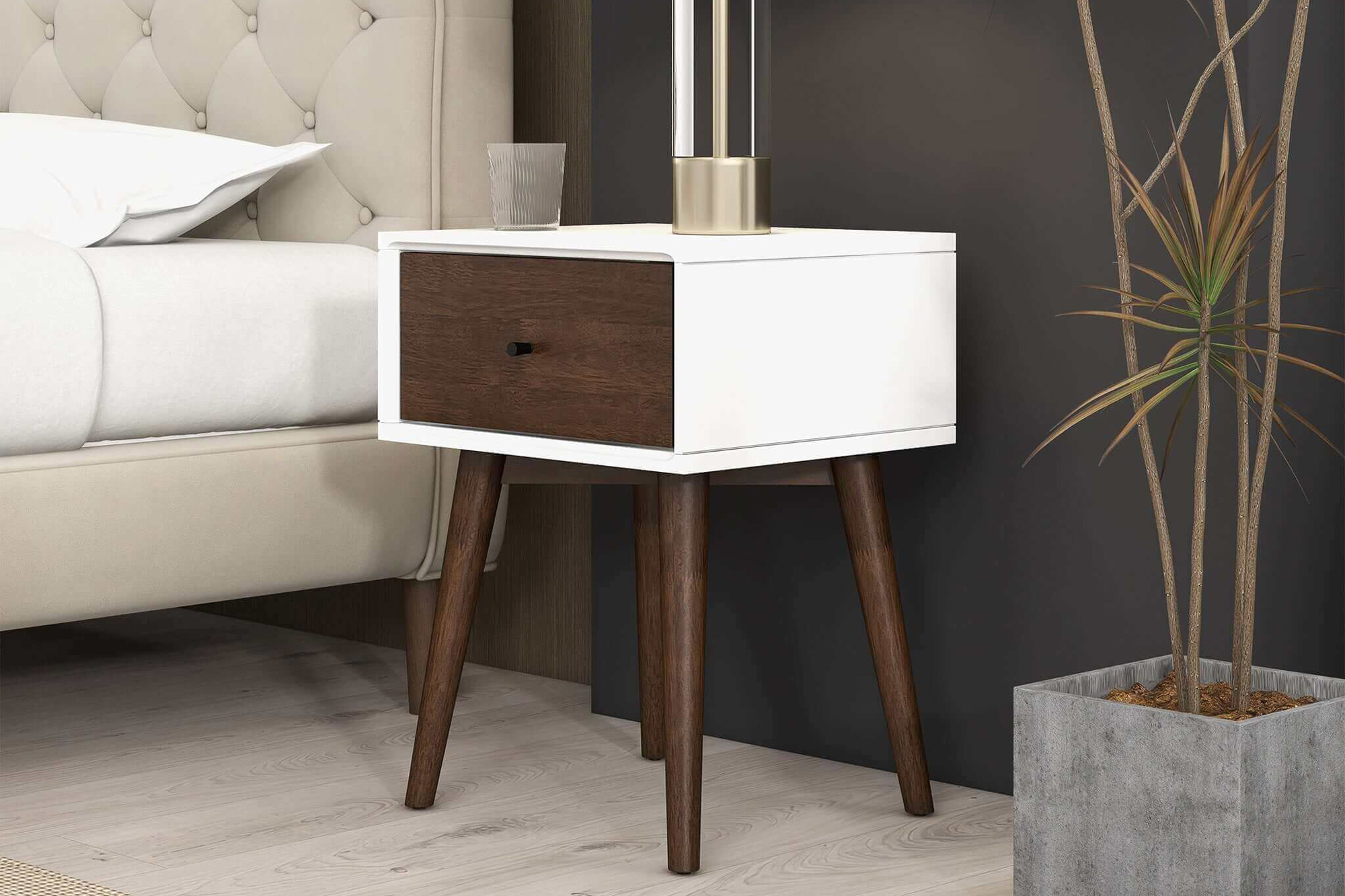 Ashcroft Avery Solid Wood Nightstand with 1 Drawer - White