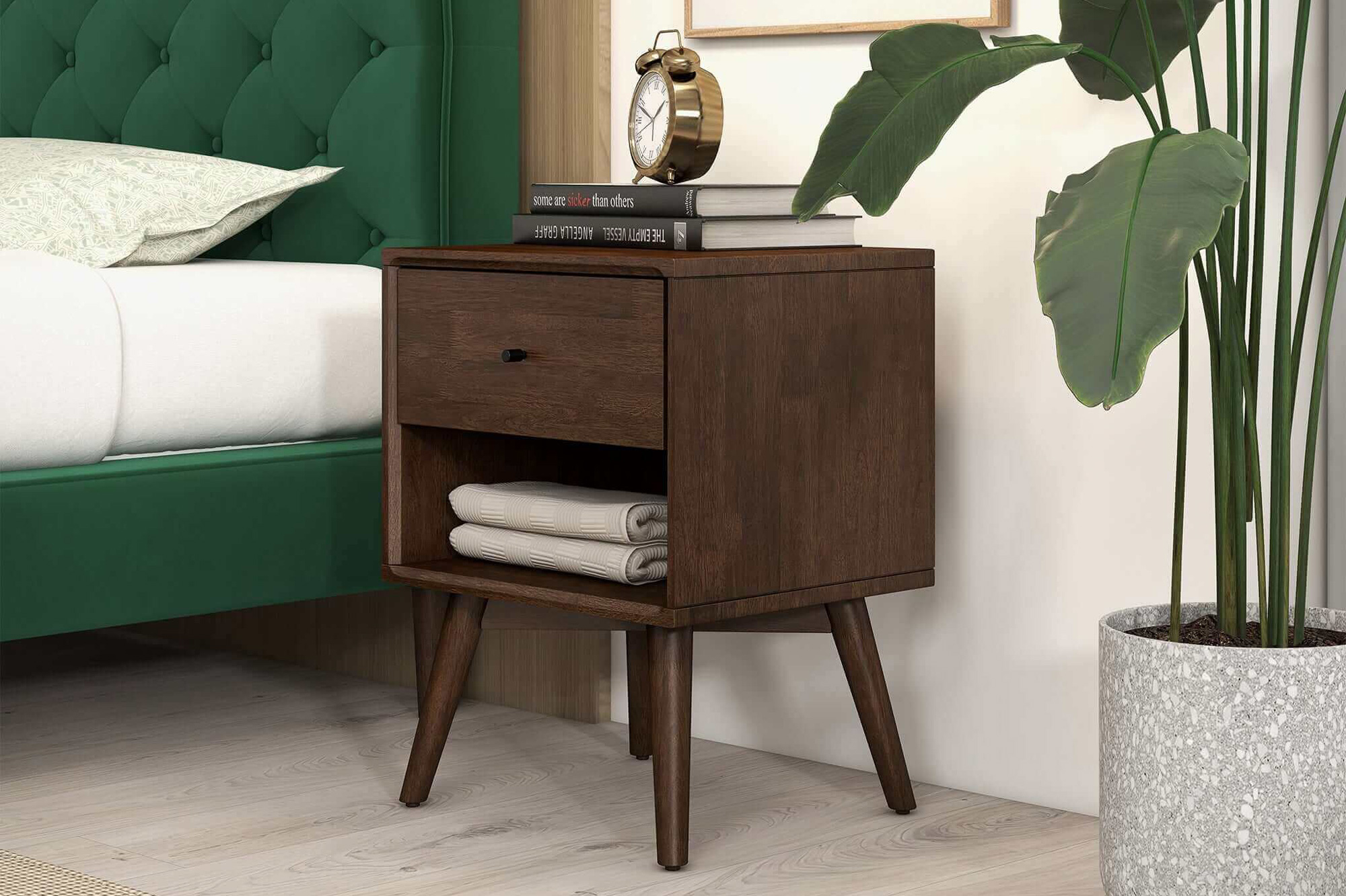 Ashcroft Caroline Mid-Century Modern Style Nightstand with 1 Drawer - Brown