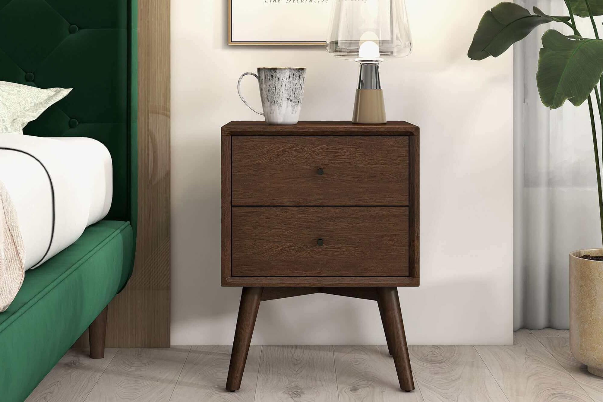 Ashcroft Caroline Mid-Century Modern Style Nightstand with 2 Drawers - Brown