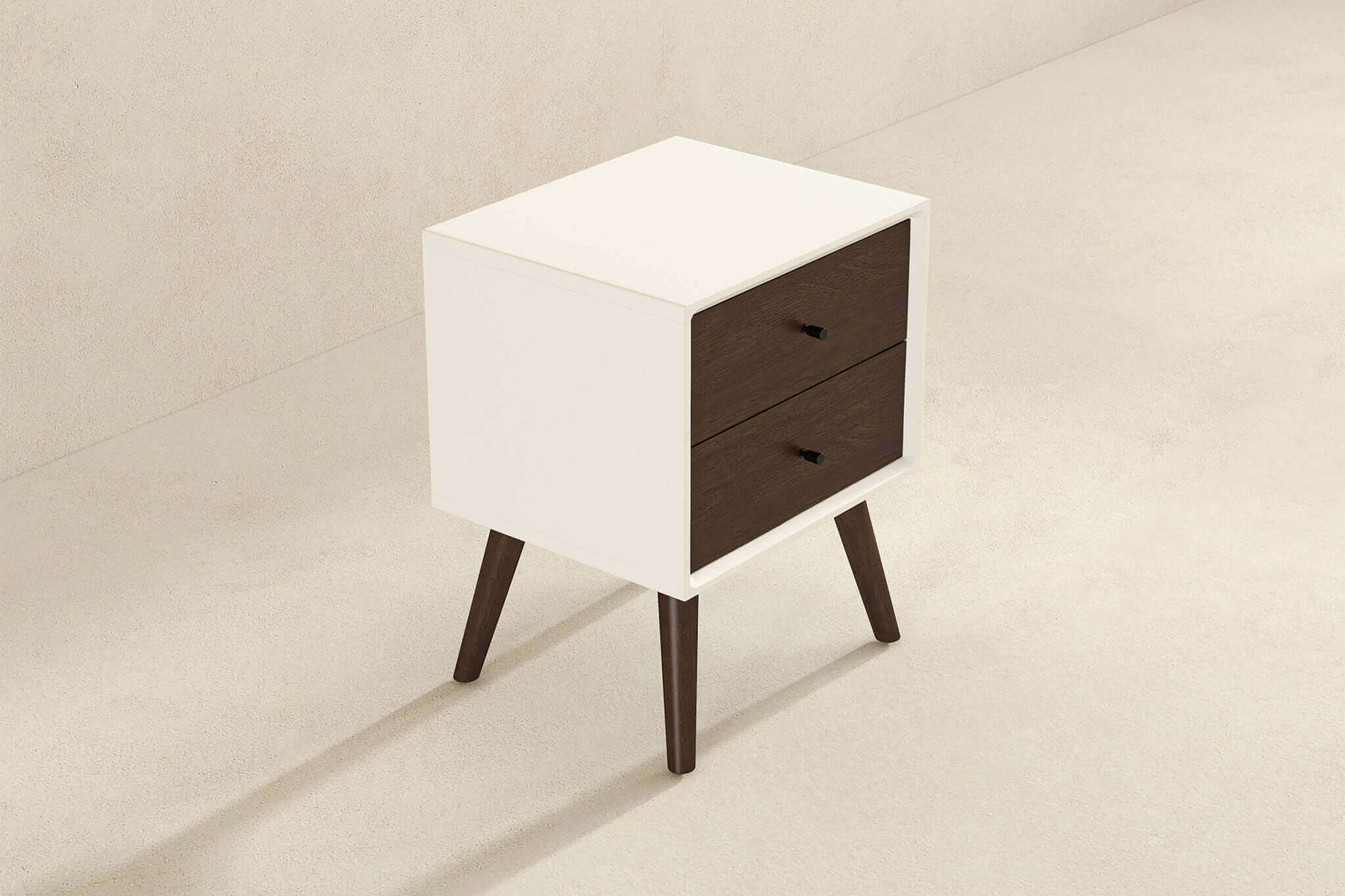 Ashcroft Caroline Mid-Century Modern Style Nightstand with 2 Drawers - White