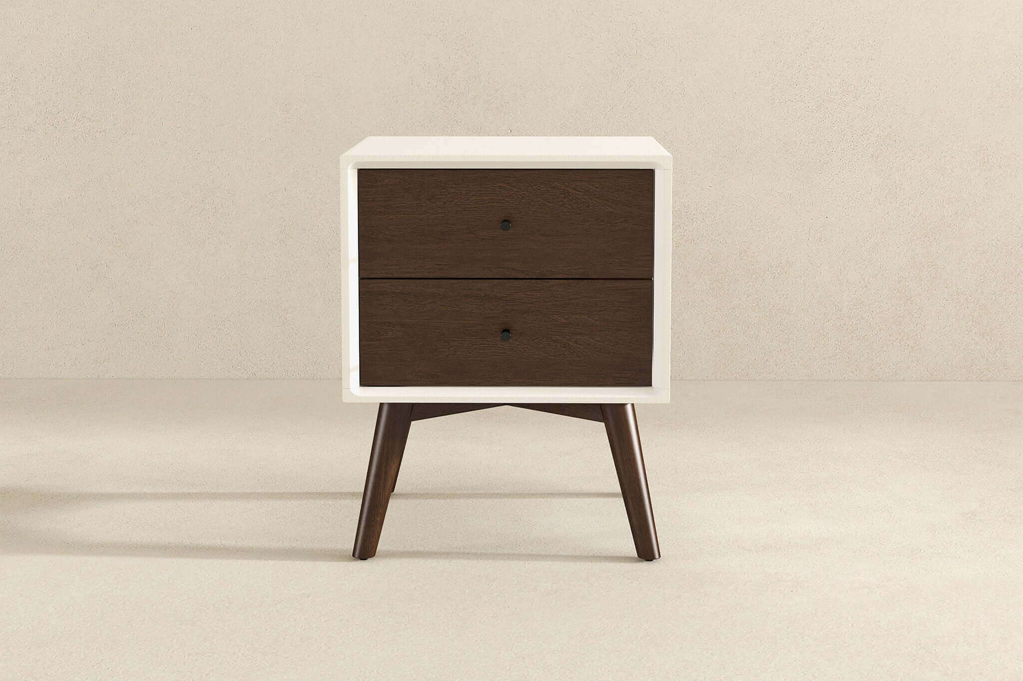 Ashcroft Caroline Mid-Century Modern Style Nightstand with 2 Drawers - White