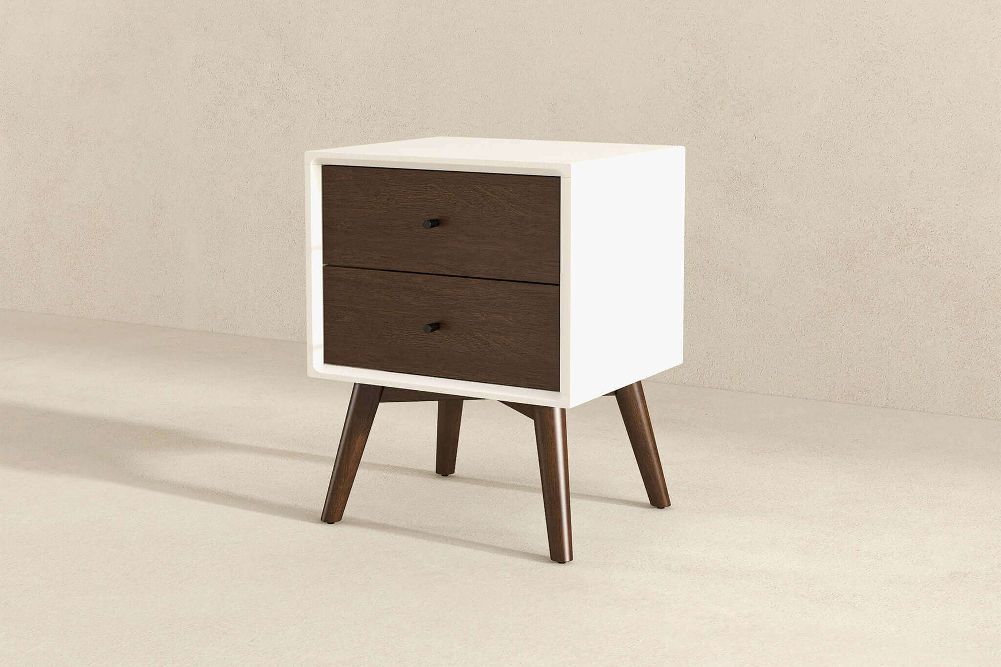 Ashcroft Caroline Mid-Century Modern Style Nightstand with 2 Drawers - White