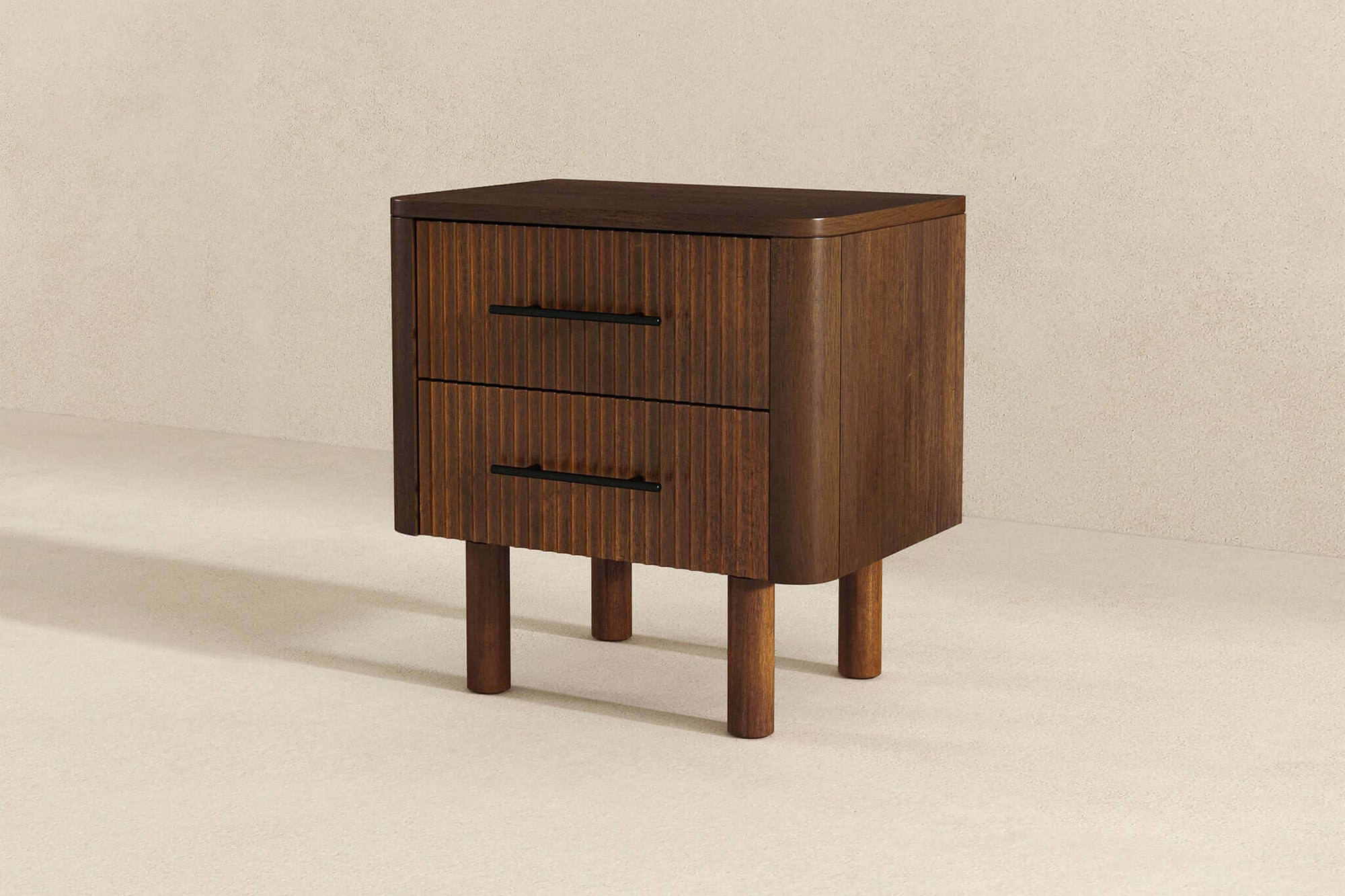 Ashcroft™ Logan Mid-Century Modern Nightstand Bed Side Table with 2 Drawers - Walnut