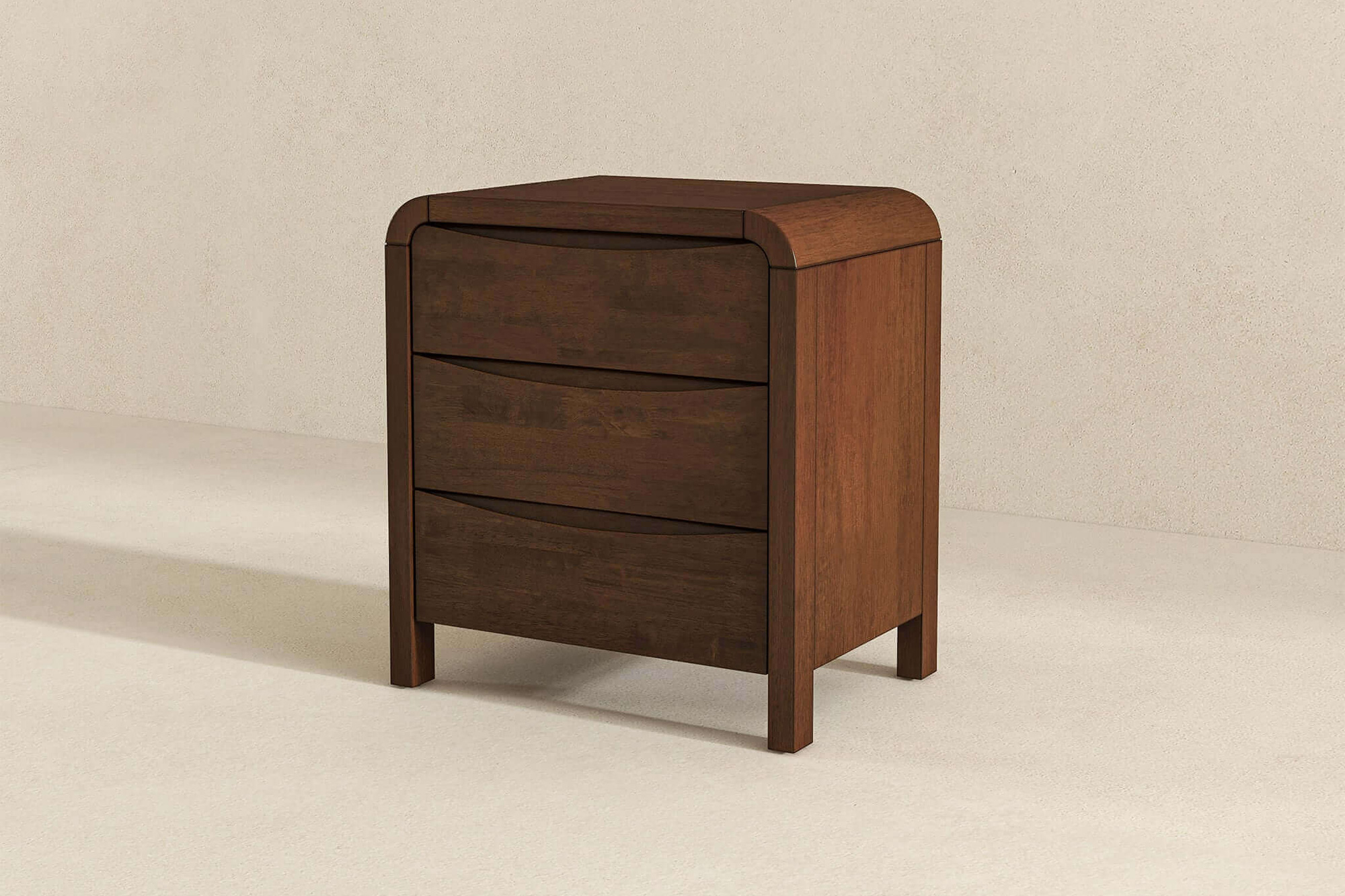 Ashcroft - Lionel Mid-Century Modern Solid Wood Nightstand Bed Side Table with 3 Drawers in Walnut