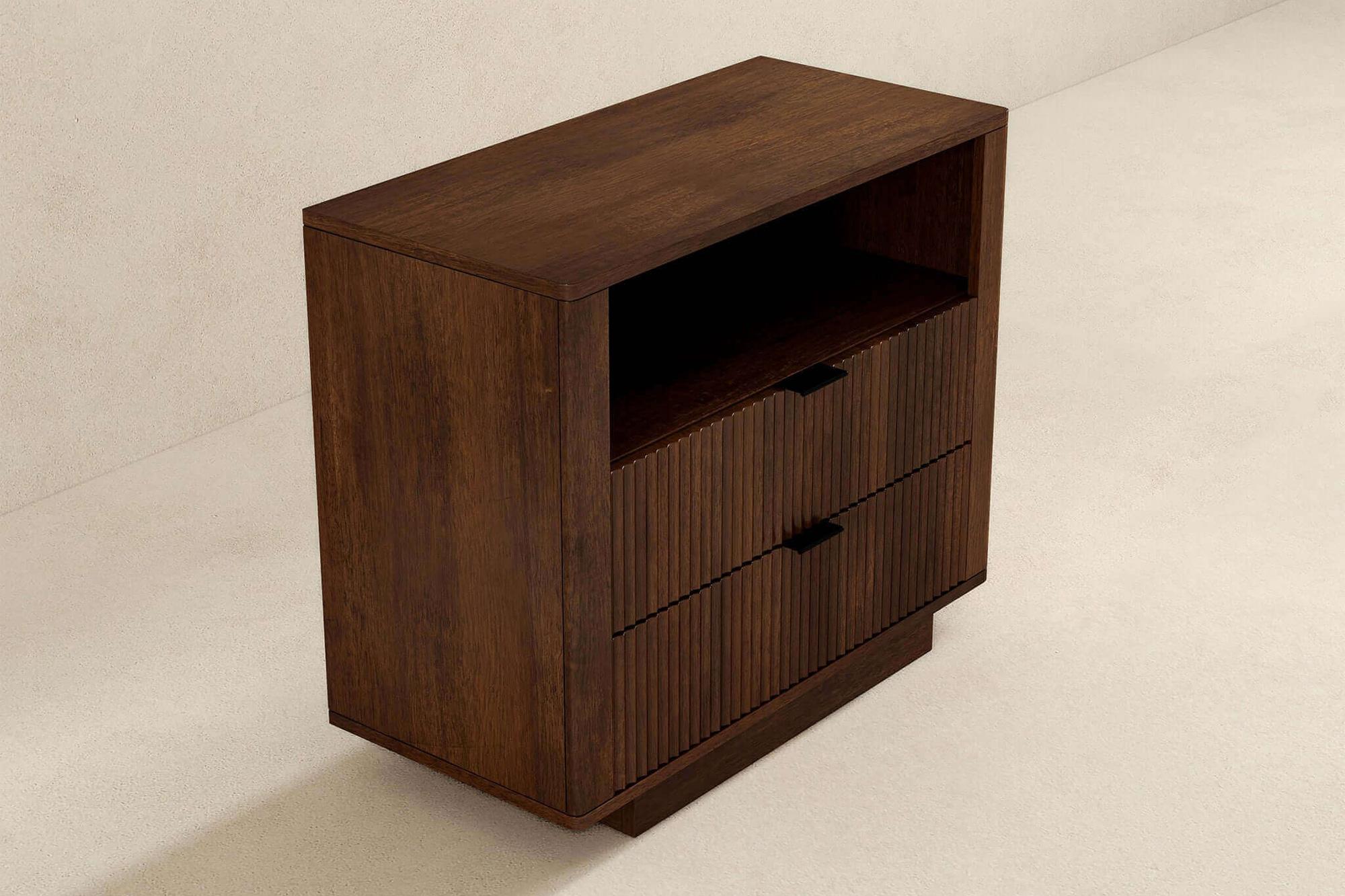 Ashcroft™ Lola Mid-Century Modern Nightstand Bed Side Table with 2 Drawers - Walnut