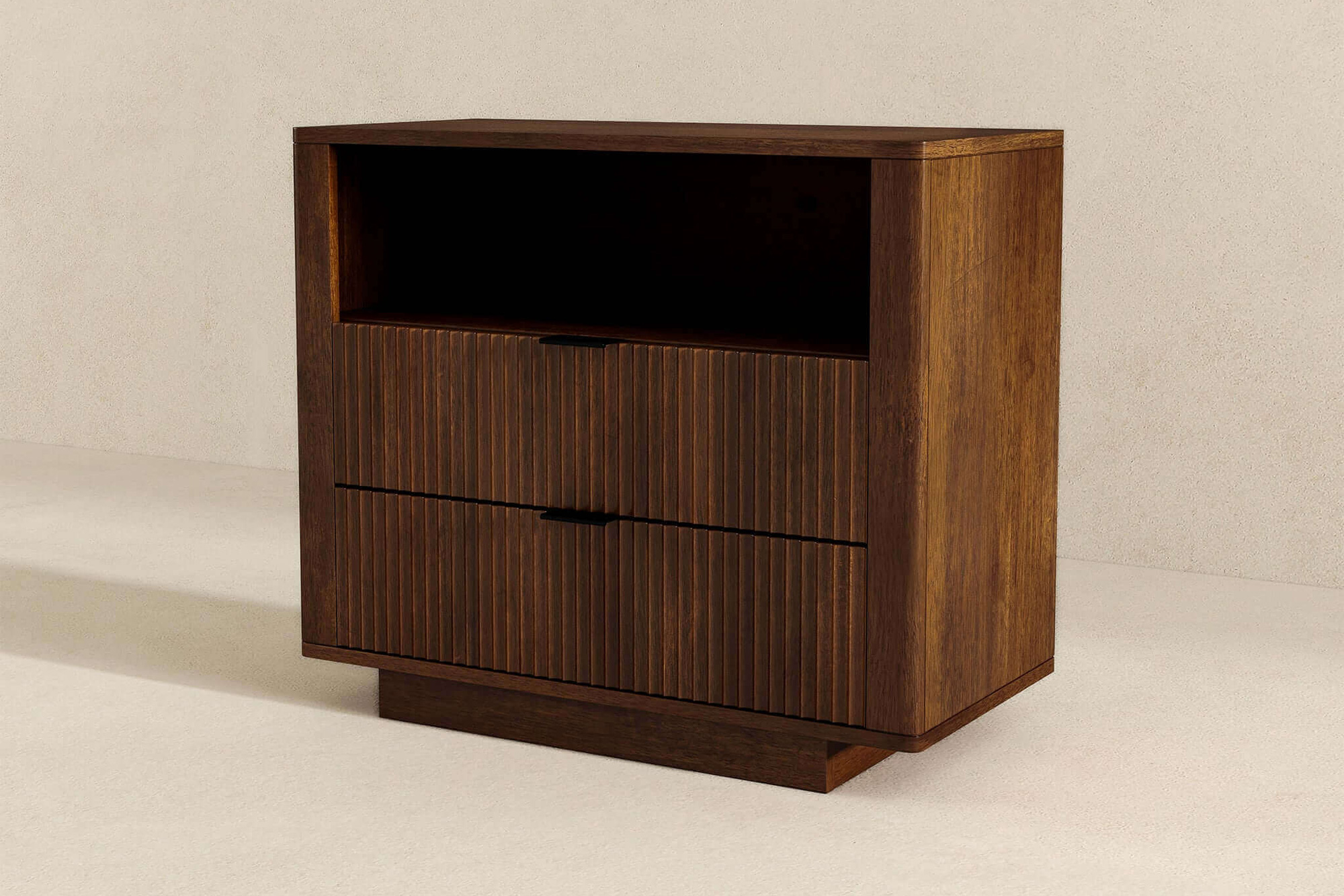 Ashcroft™ Lola Mid-Century Modern Nightstand Bed Side Table with 2 Drawers - Walnut