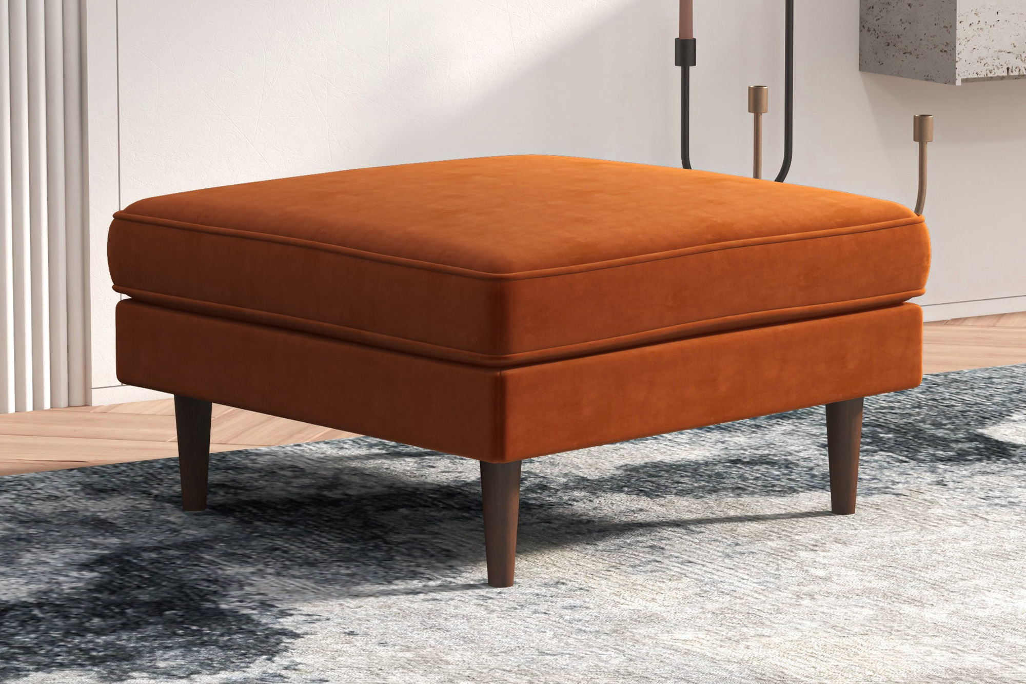 Ashcroft™ Amber Square Upholstered Ottoman - Orange