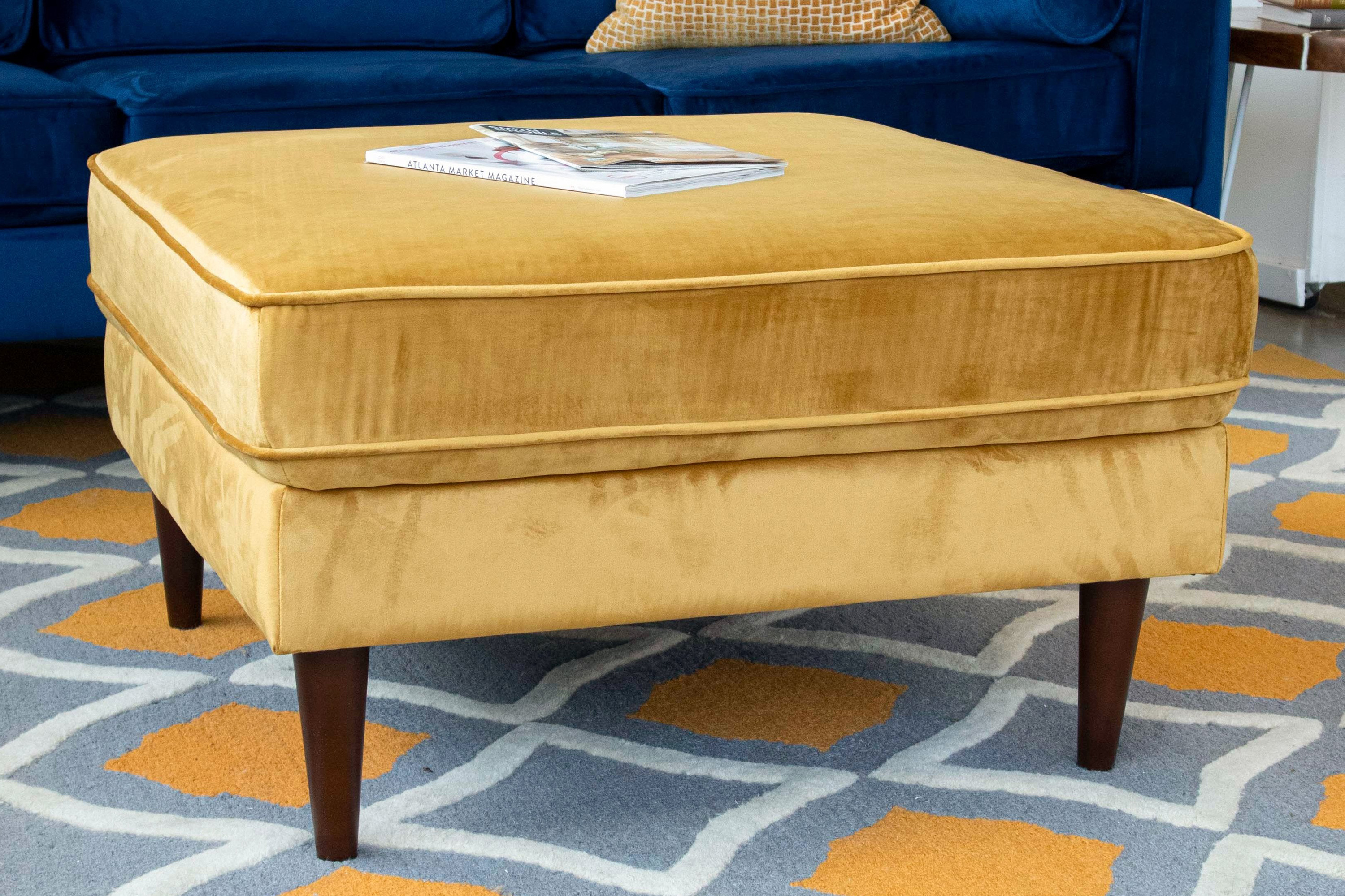 Ashcroft Amber Square Upholstered Ottoman - Yellow